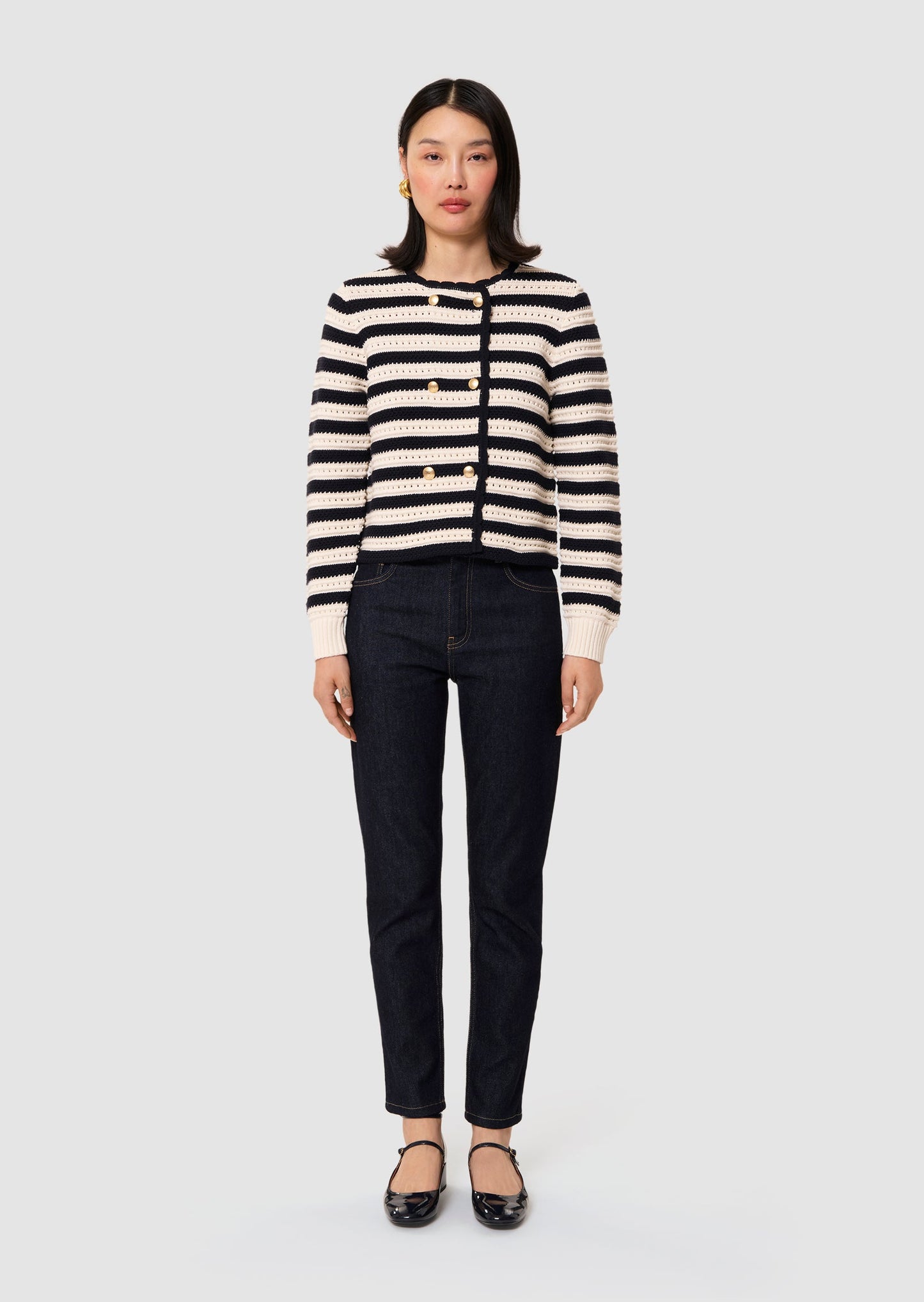 Goldie ecru midnight blue stripes cardigan
