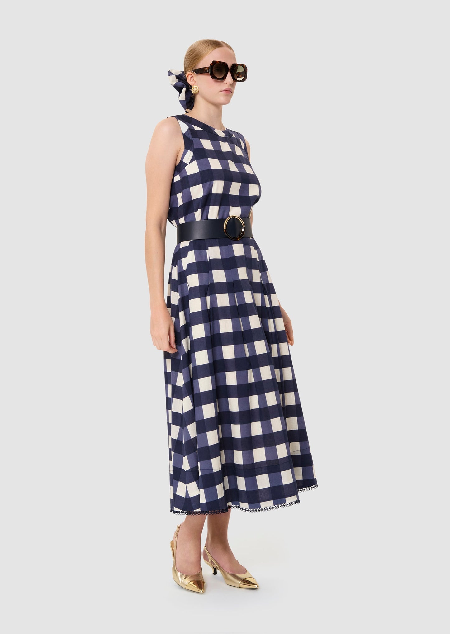 Javoue midnight blue gingham skirt