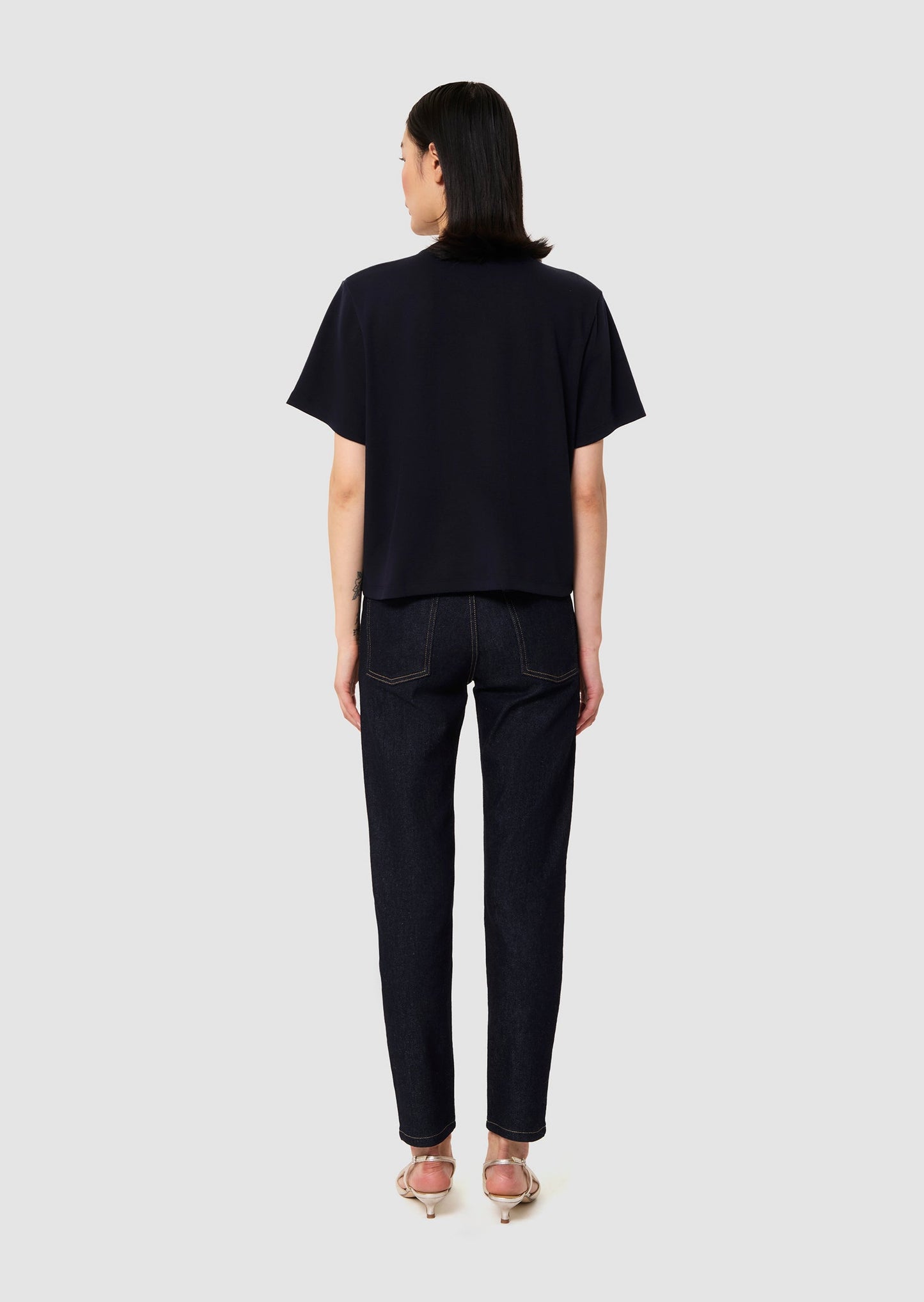 Tarabee midnight blue jersey T-shirt with pearl detail