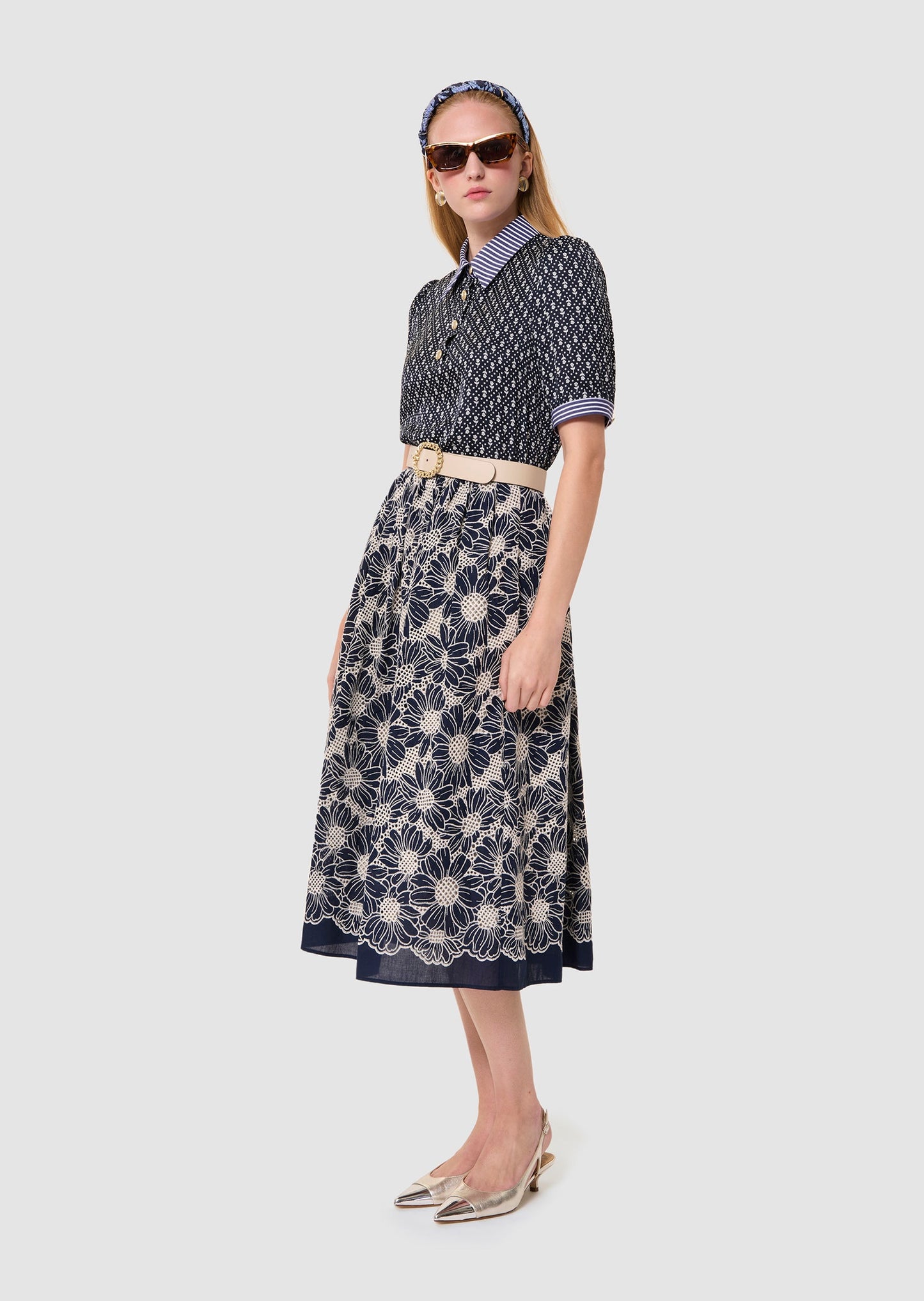 Tilly midnight blue floral print top