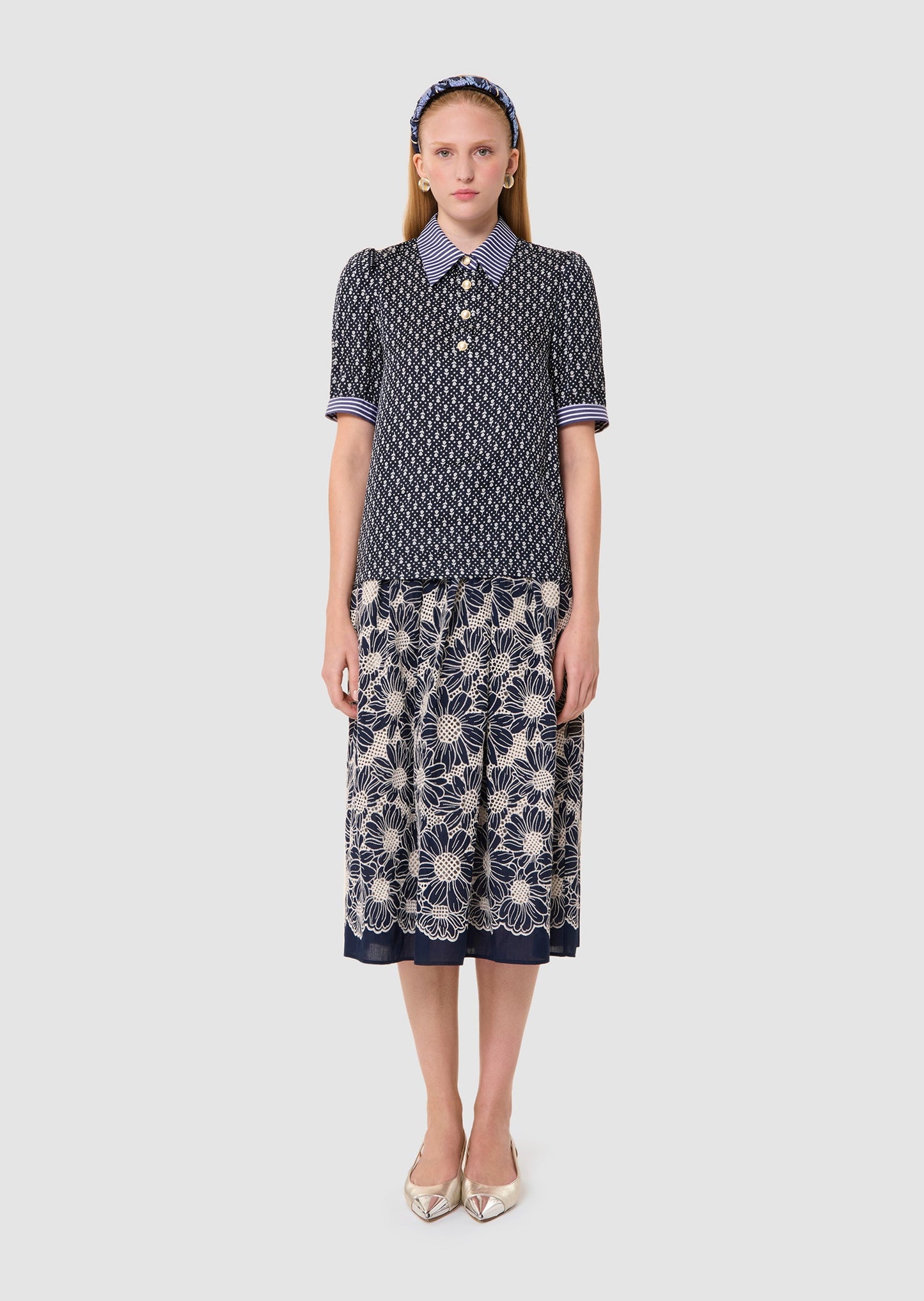 Tilly midnight blue floral print top