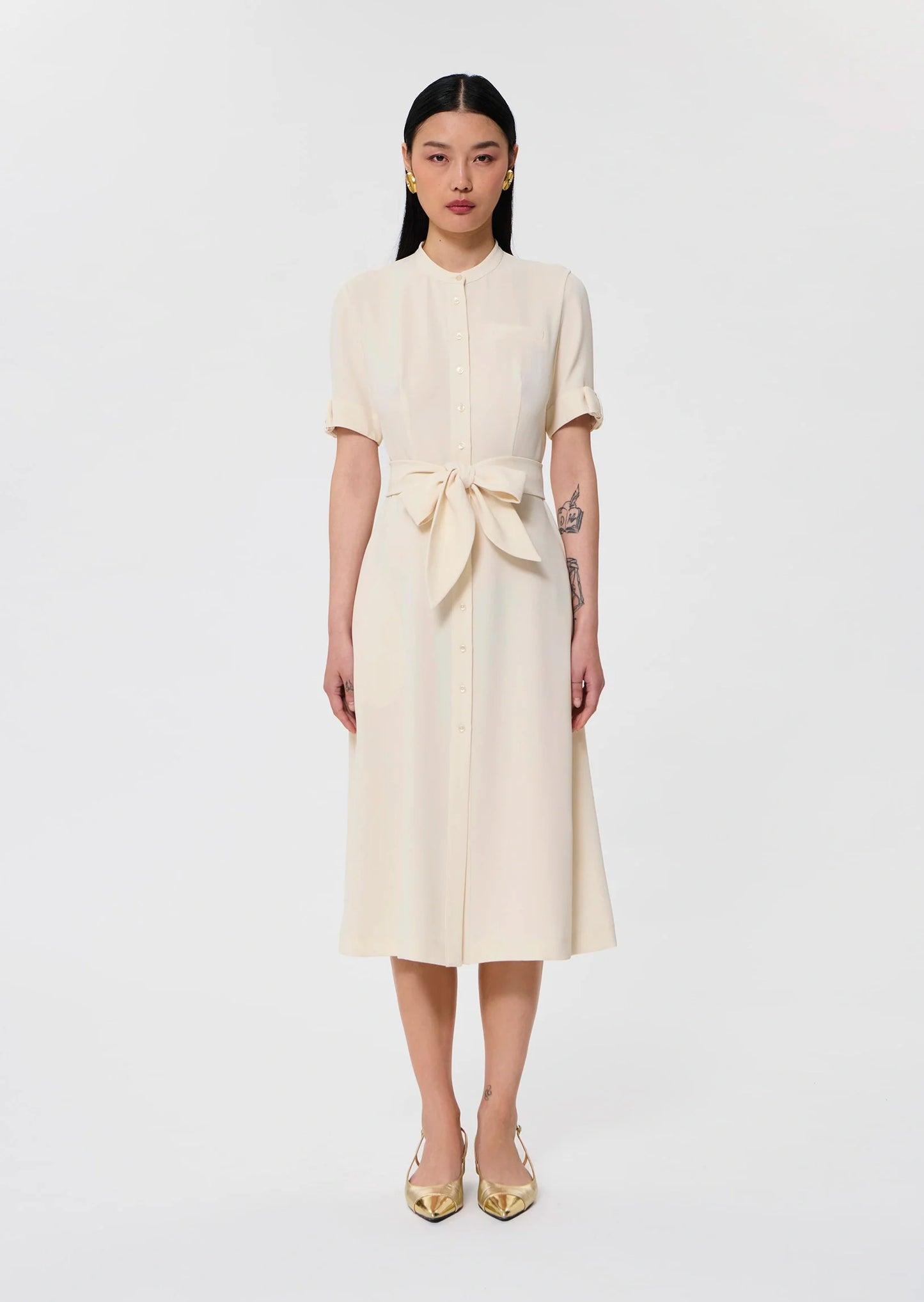 Ricochet ecru fluid crepe dress