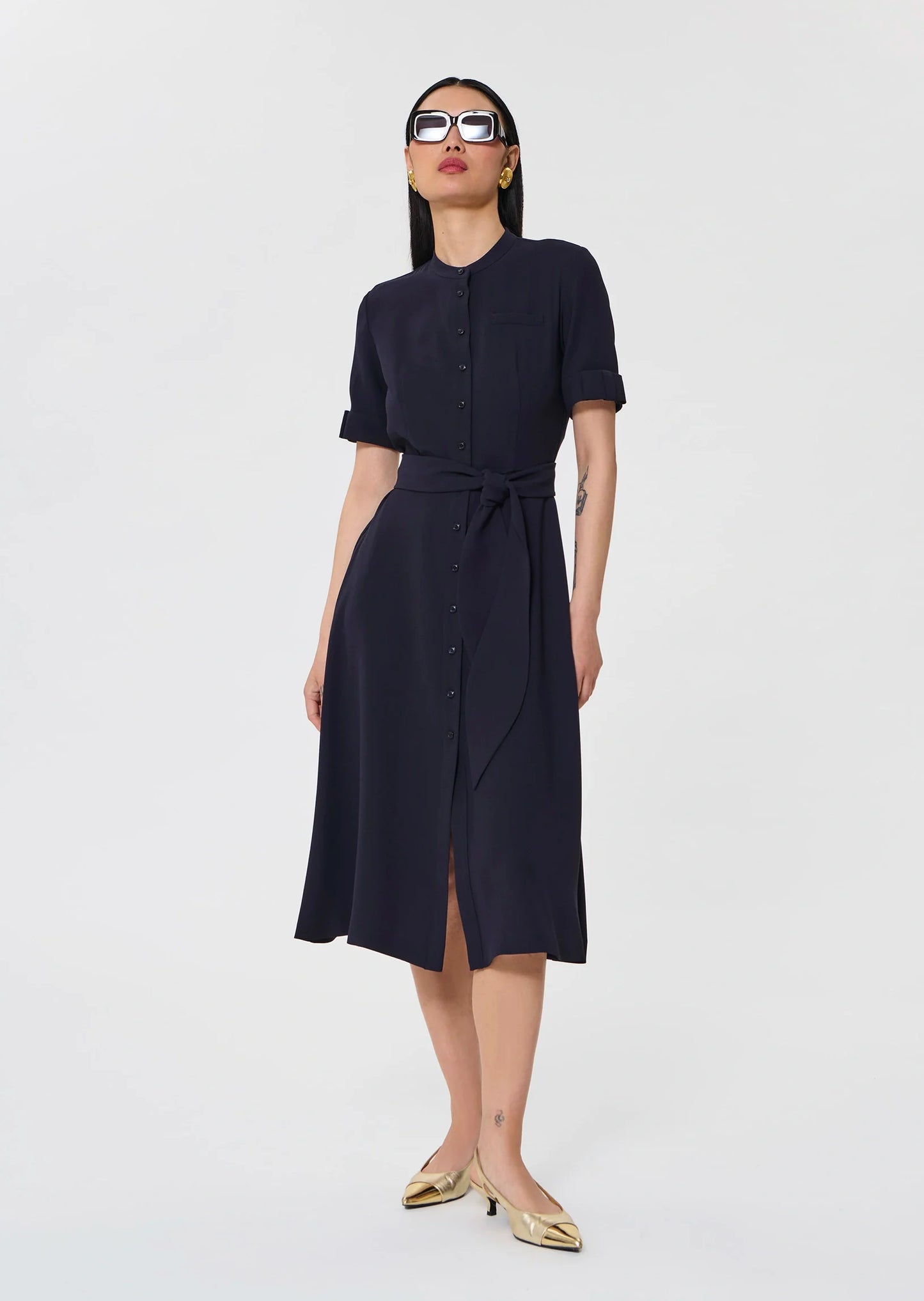Ricochet midnight-blue fluid crepe dress