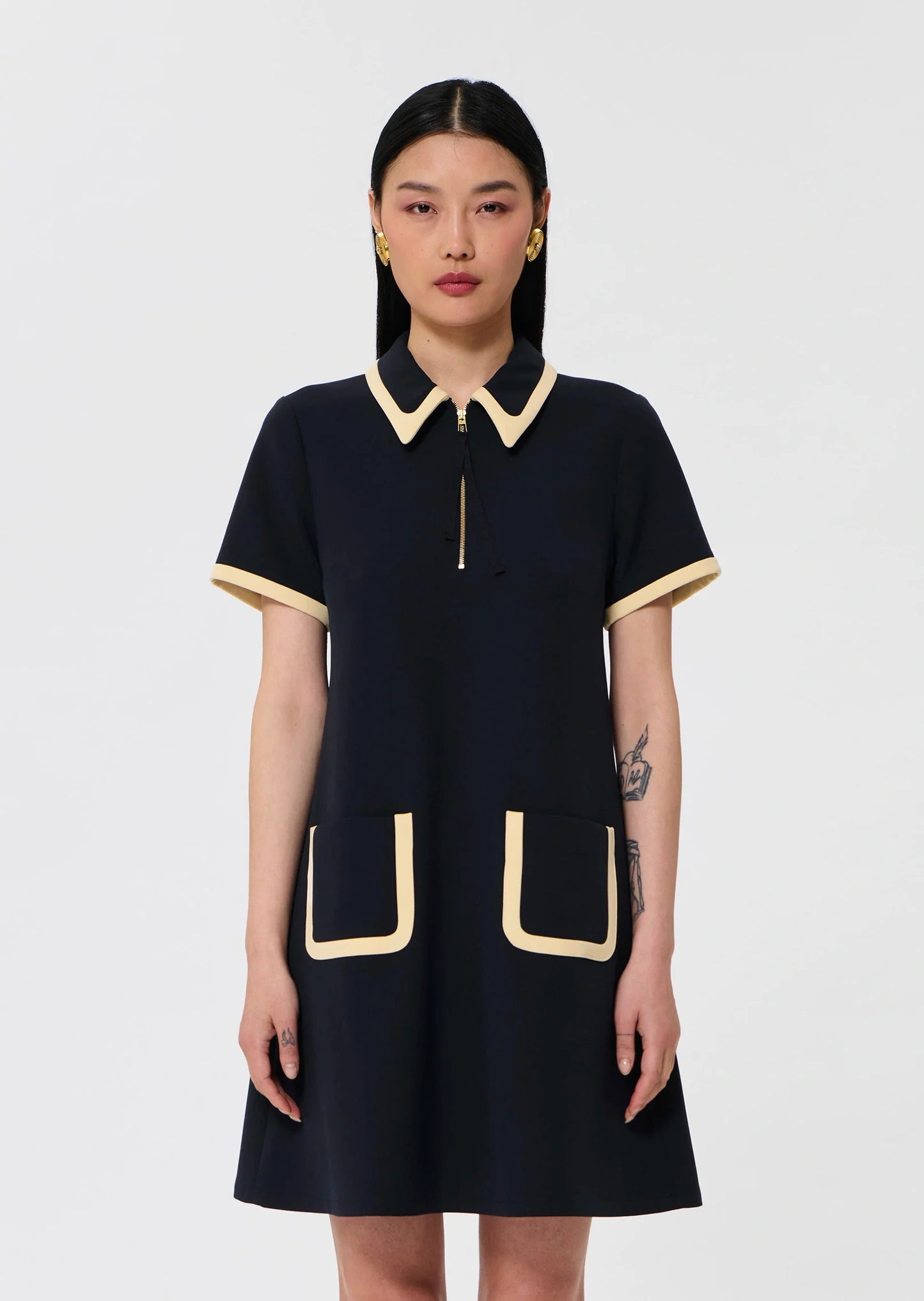Rubina midnight-blue double canvas dress