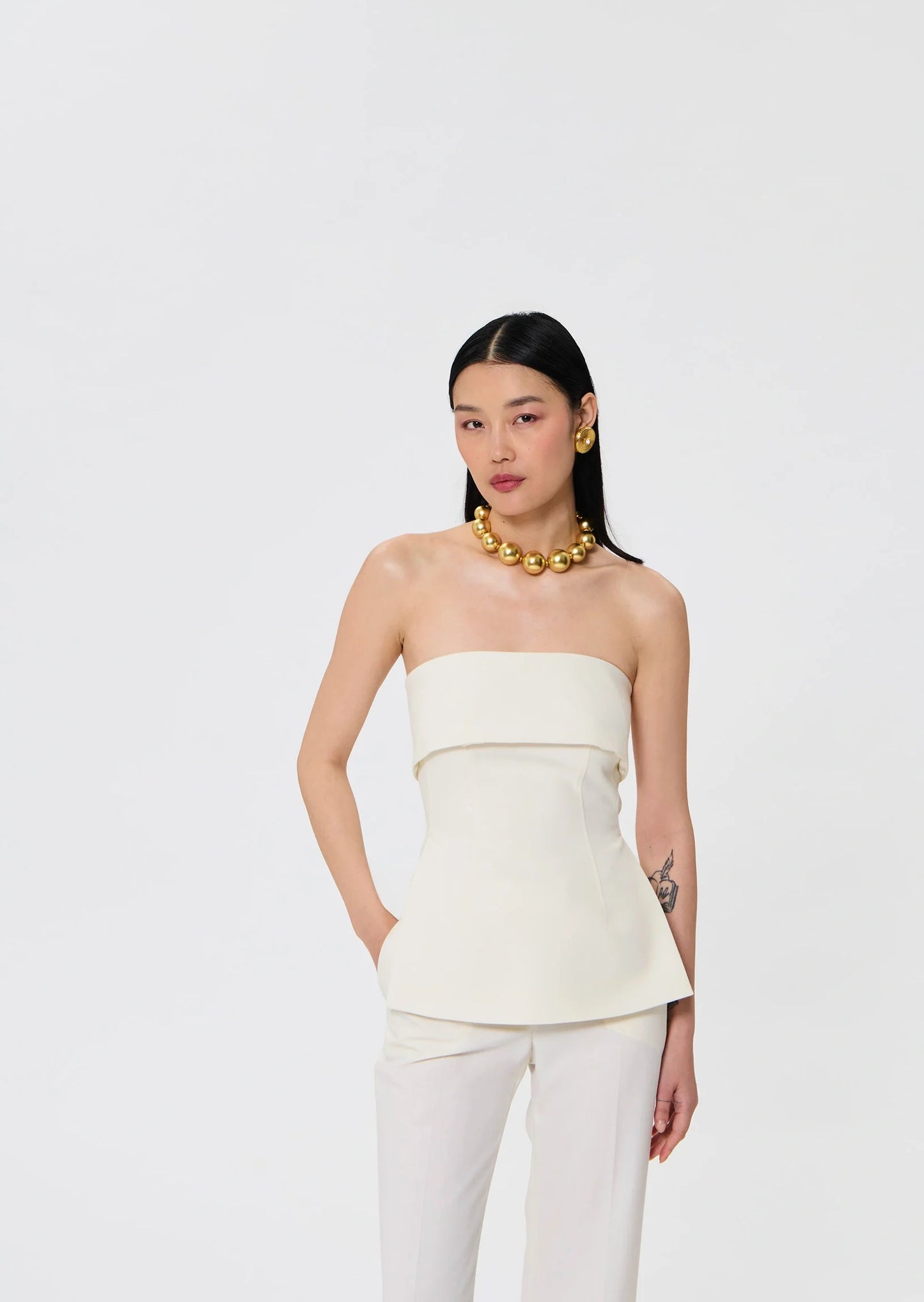 Tonnie ecru tailored canvas top