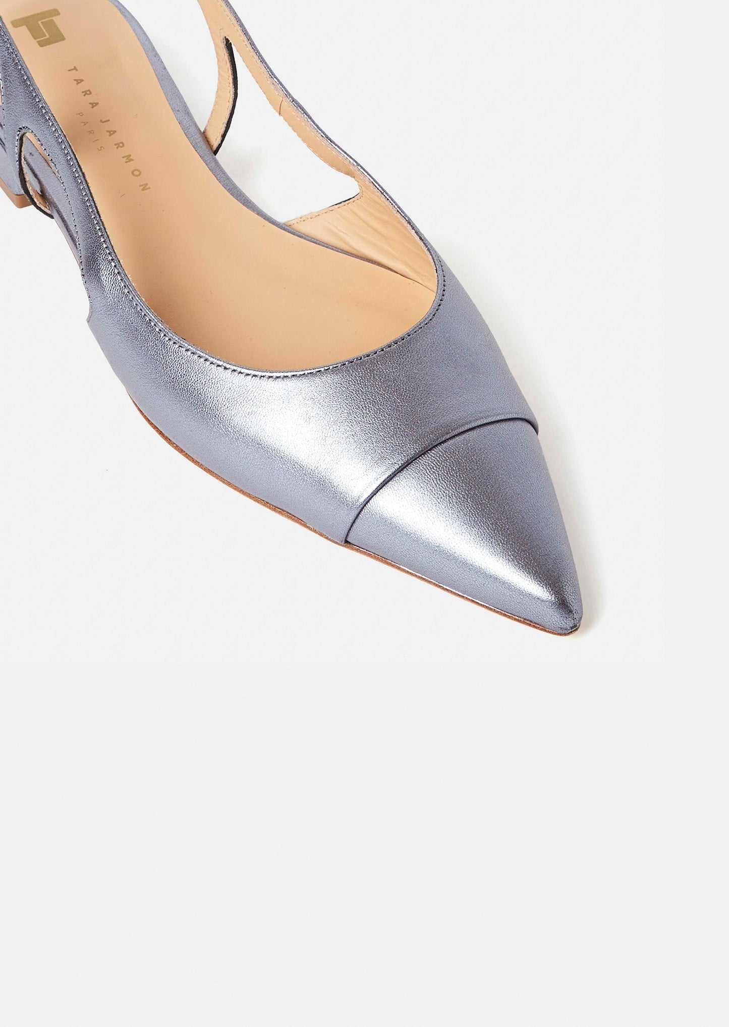 Metallic Blue Pumps in Blue with Pointed Toe and Low Heel.