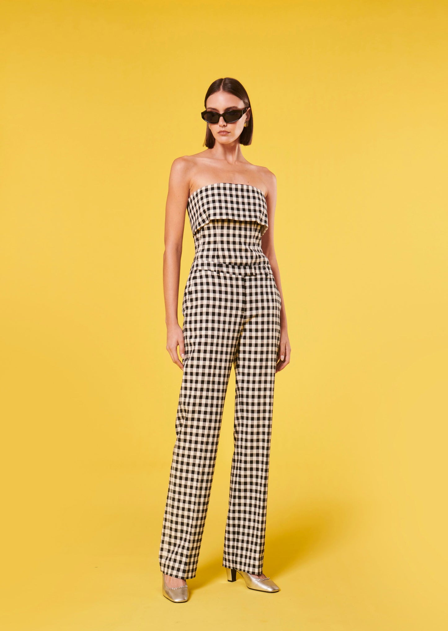 Gingham suit trousers with a straight leg, a mid-rise waist and flat pleats.