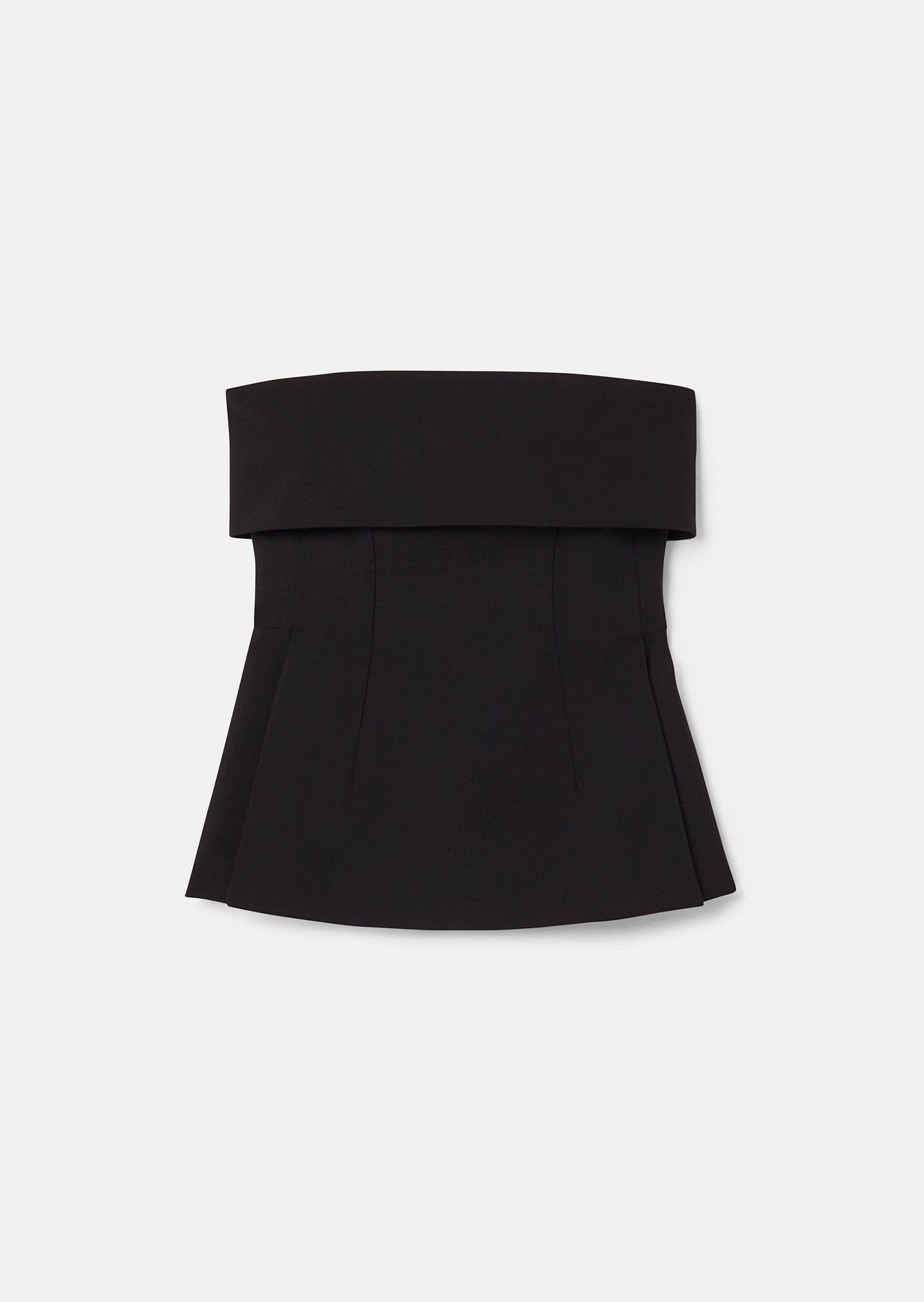 Strapless black top with side slit.