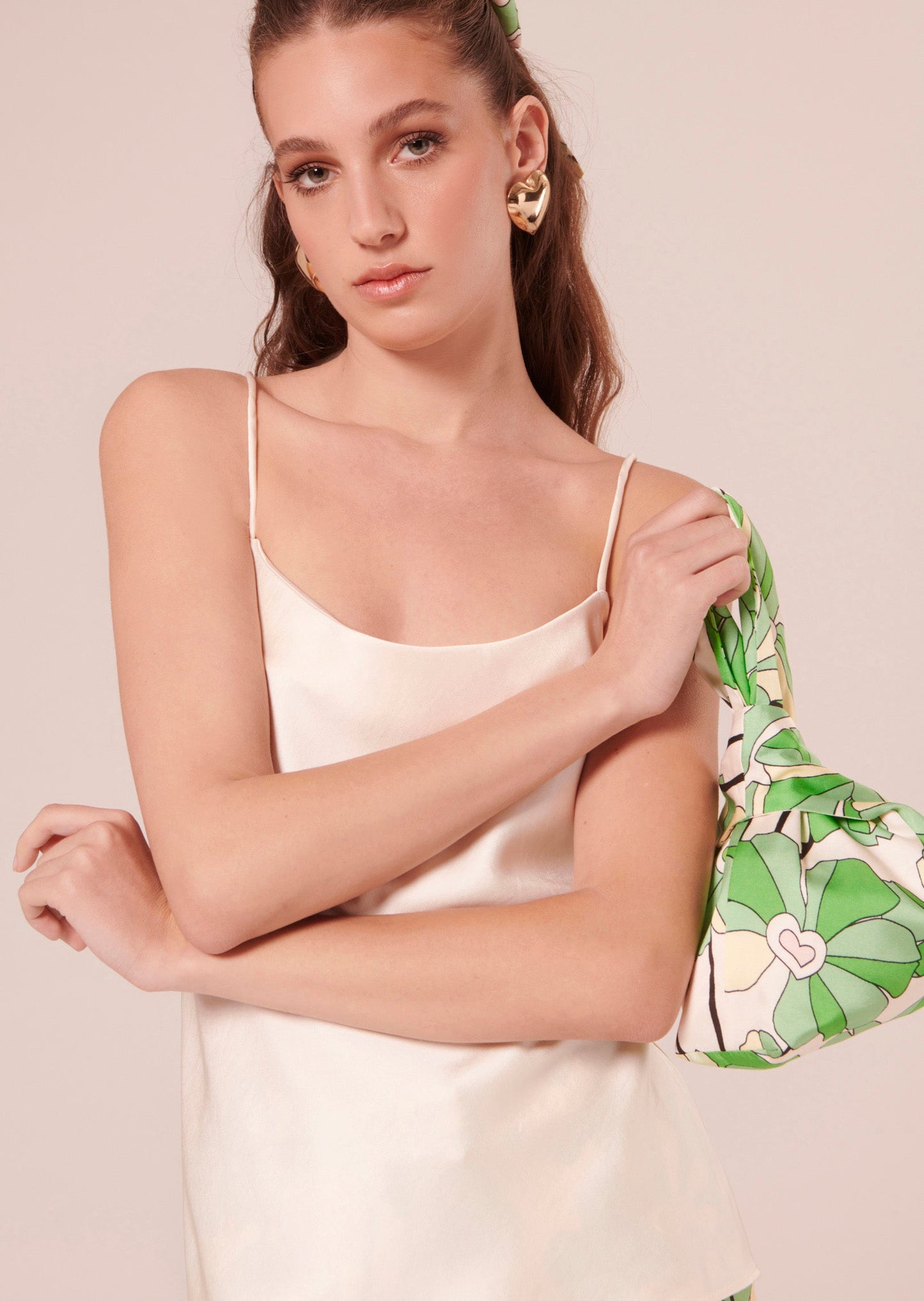 Elegant Satin Off-white Tank Top with Strappy Back and Side Slit.