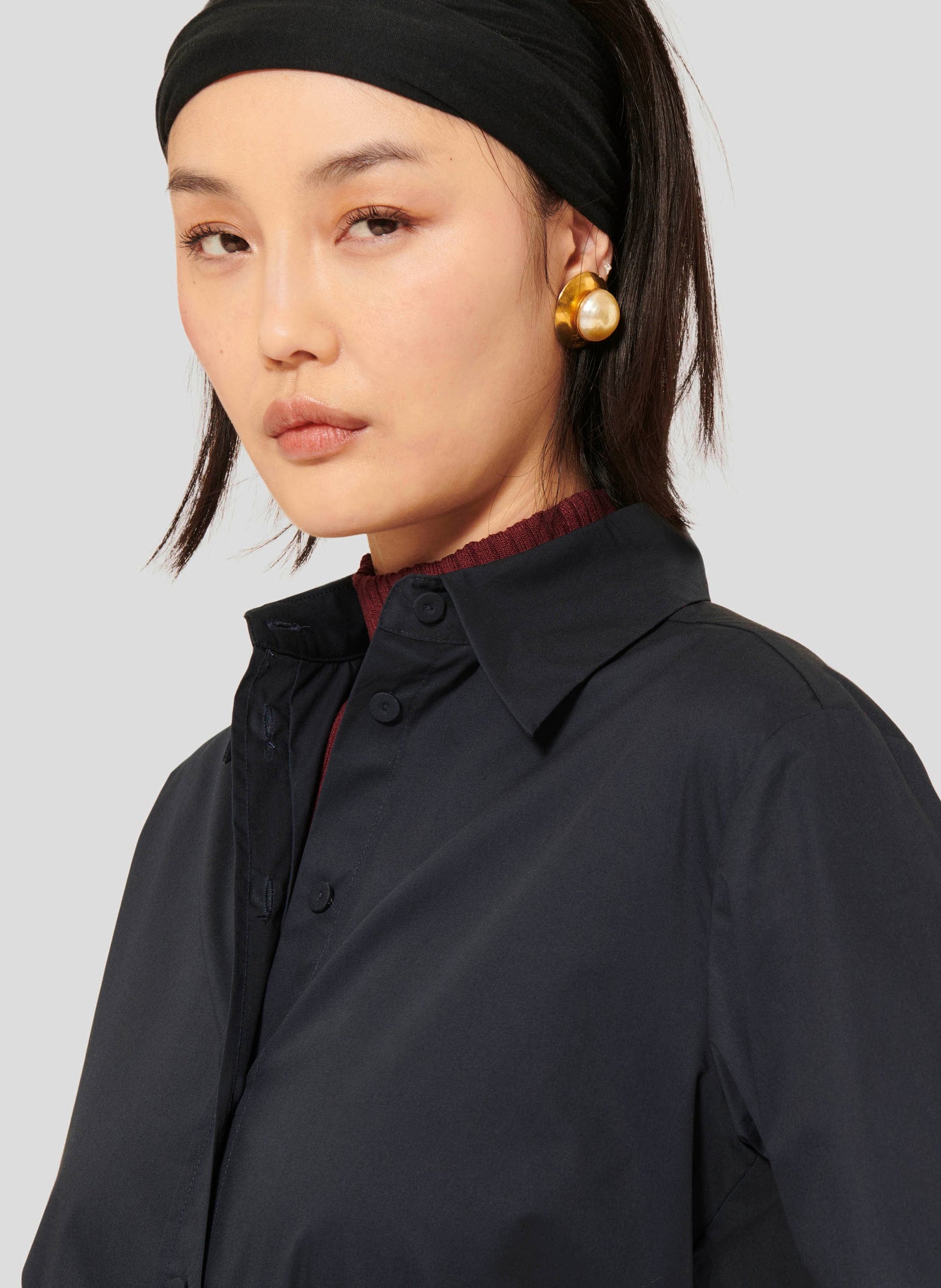 Classic midnight blue buttoned shirt.