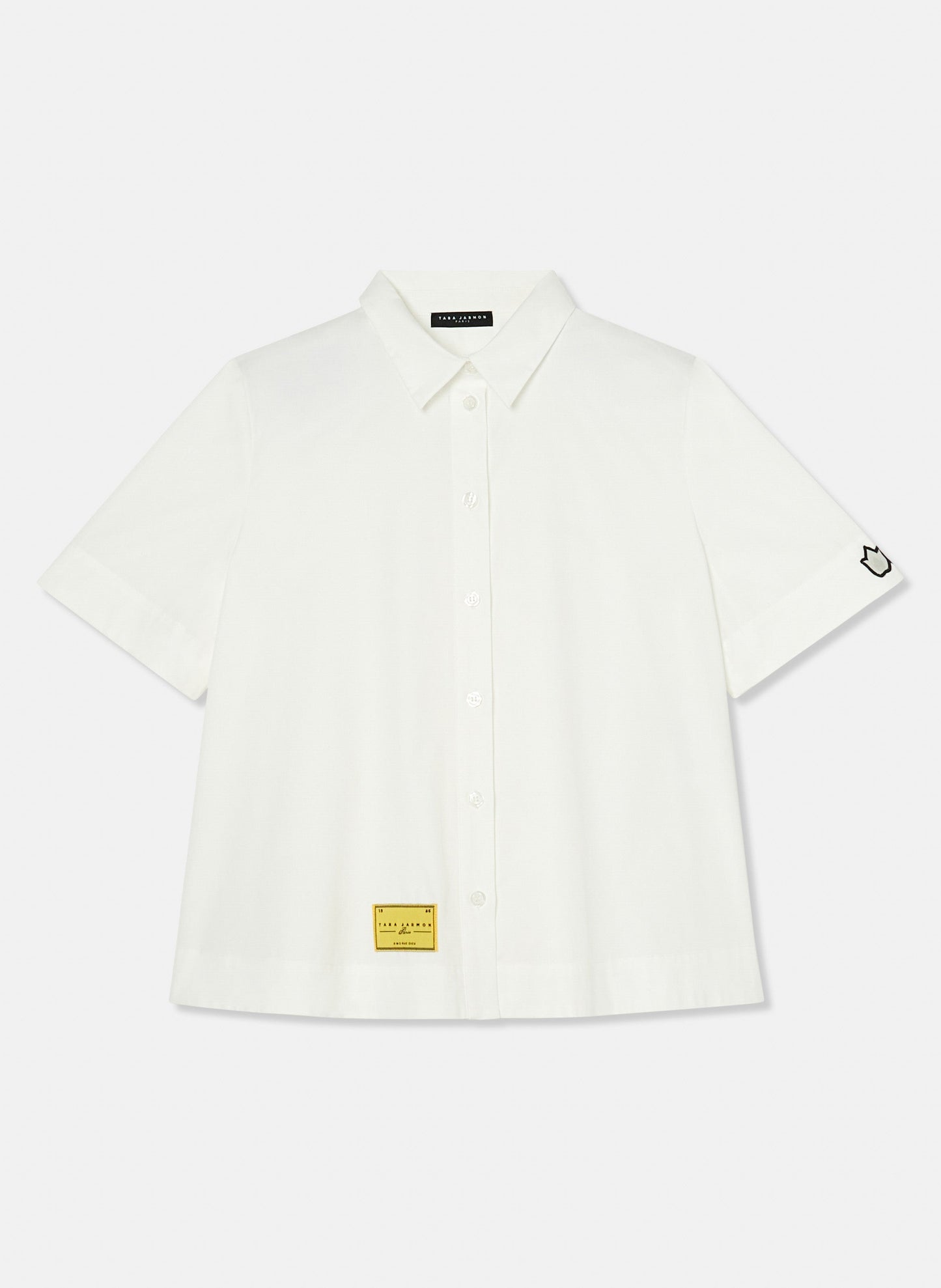White cotton short with flare cut.