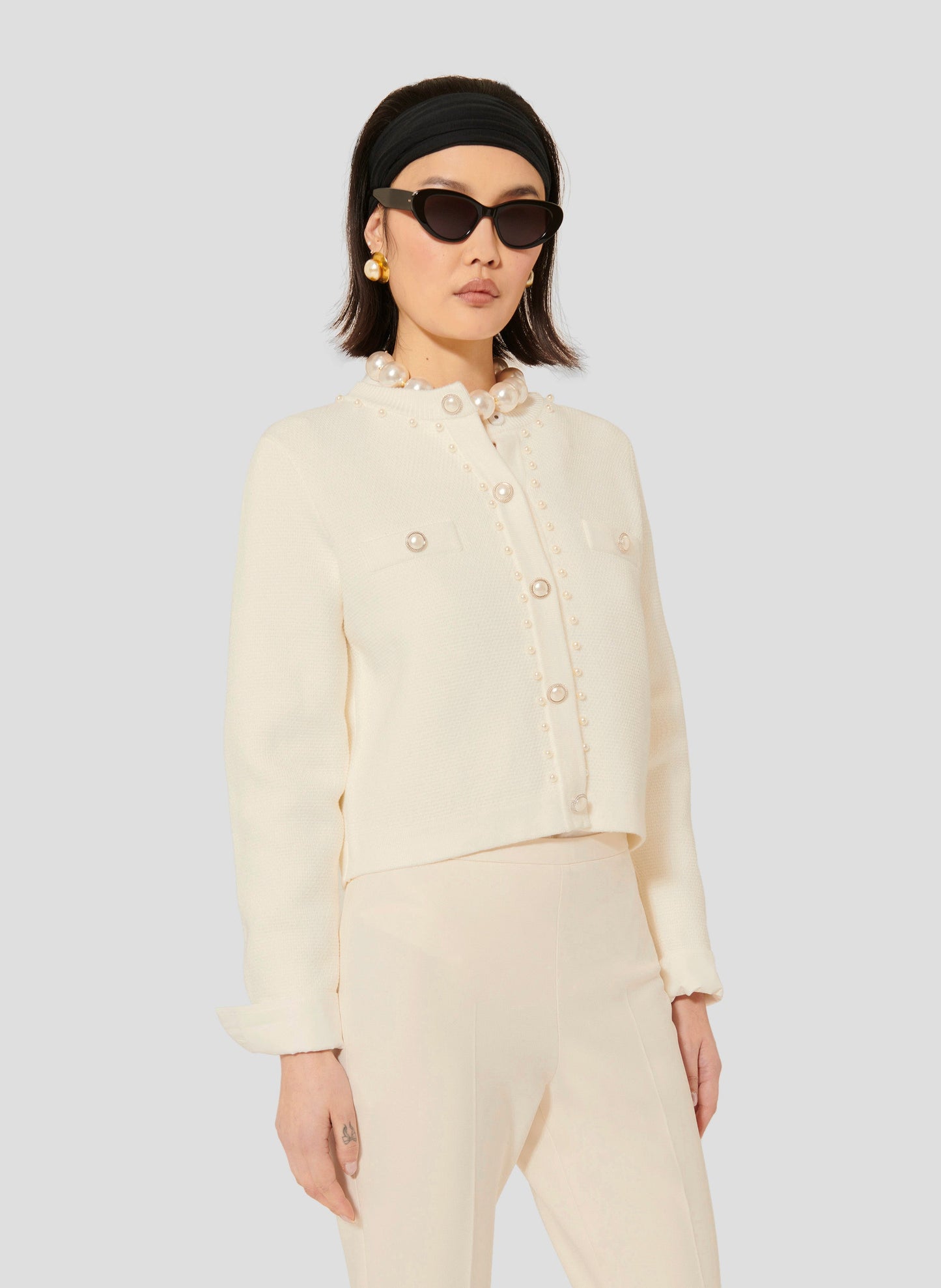 Tara Jarmon model wearing ecru