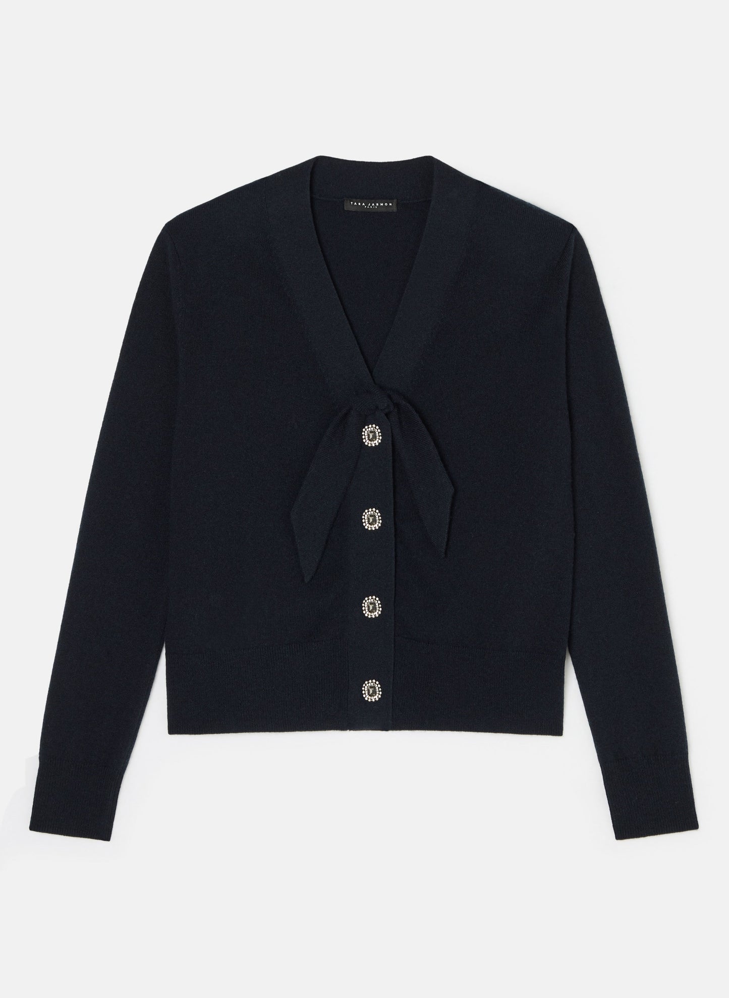 Long-Sleeve Sweater in Dark Blue with Ribbed Cuffs and Hem.