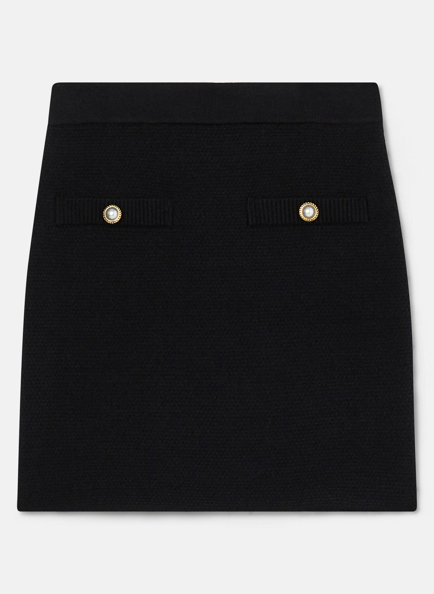 Tara Jarmon black knitted skirt, with pretty pearly jewel buttons in the front.