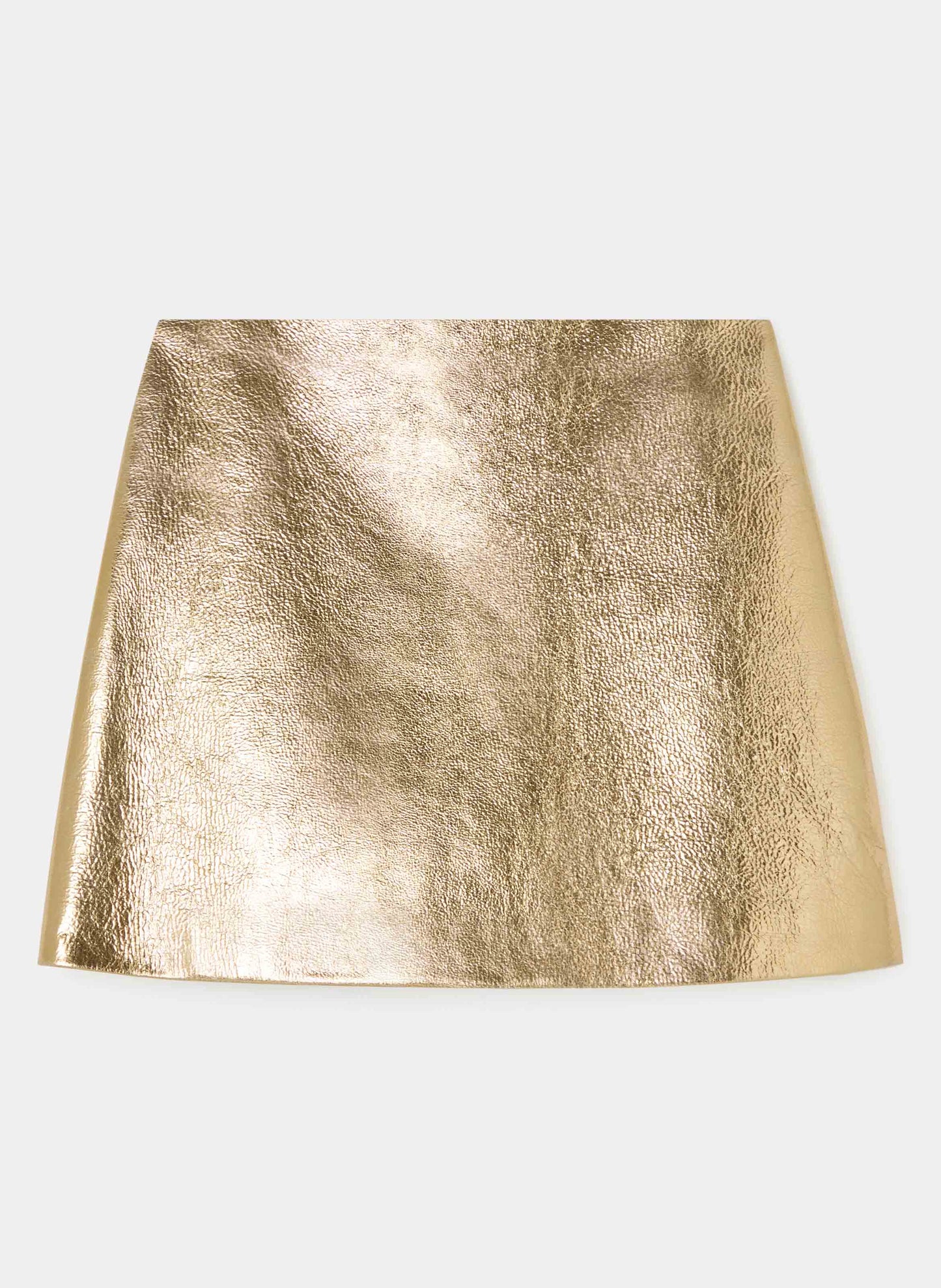 Modern Golden Skirt with Leather Material and Hidden Zip.