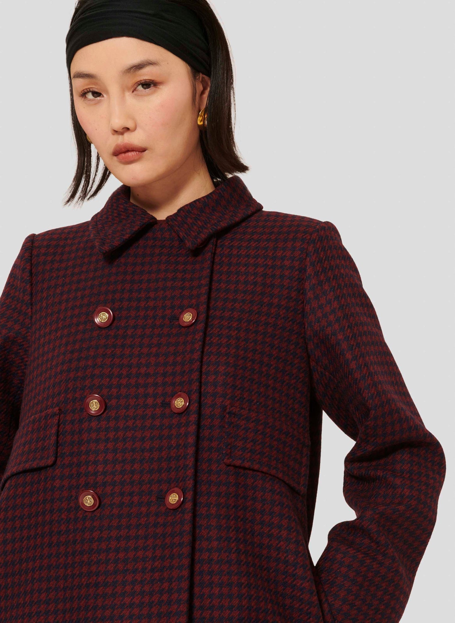 Tara Jarmon burgundy wool coat.
