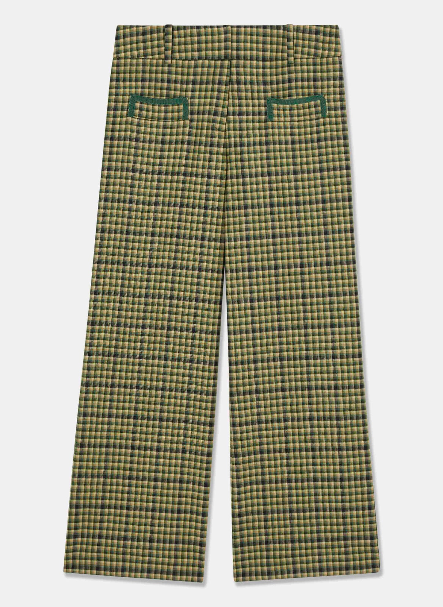 Stylish Green Tartan Pants with Wide Leg and Flat Front.