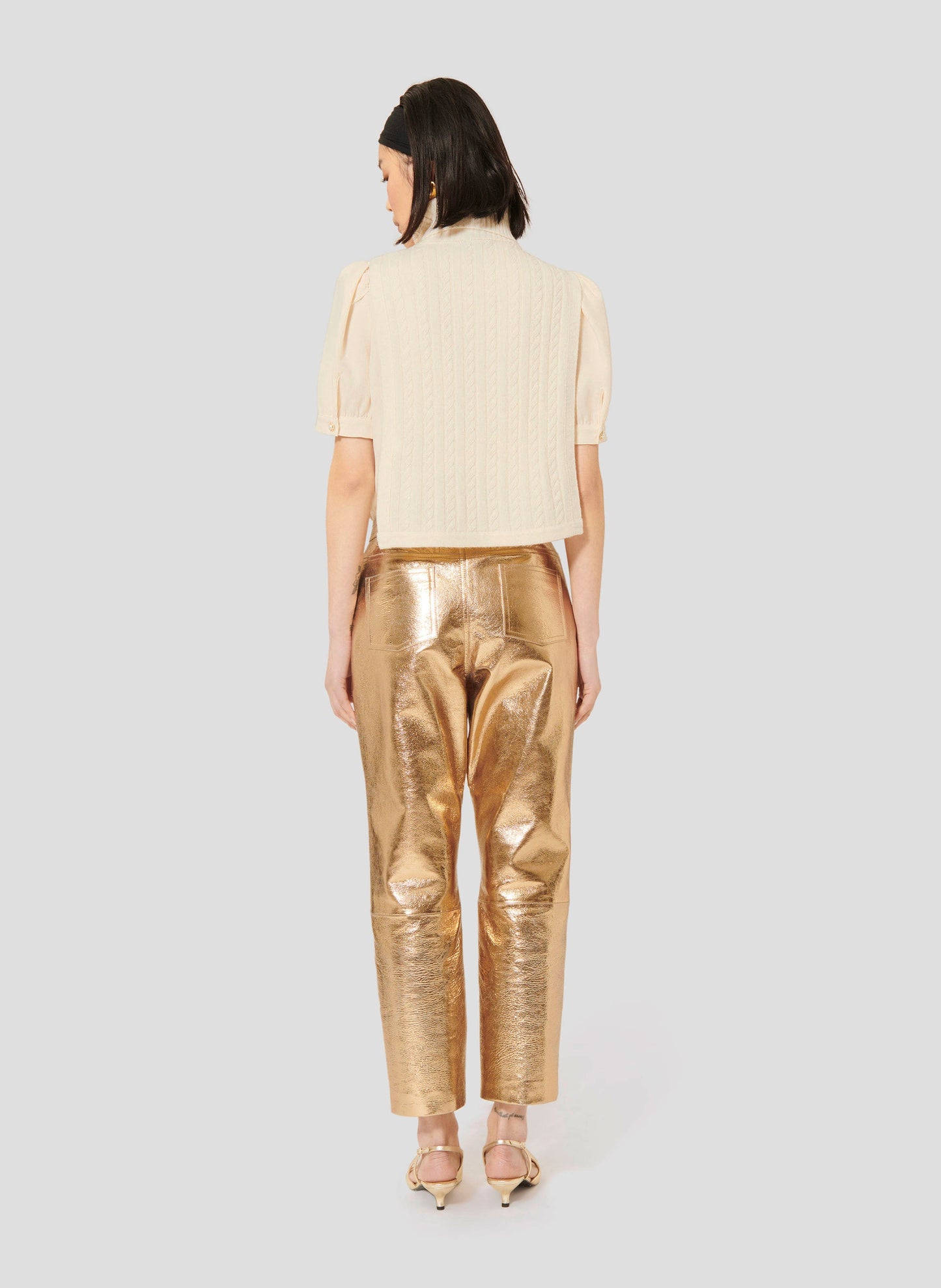 Comfortable Pants with Leather Material and Two Back Pockets.