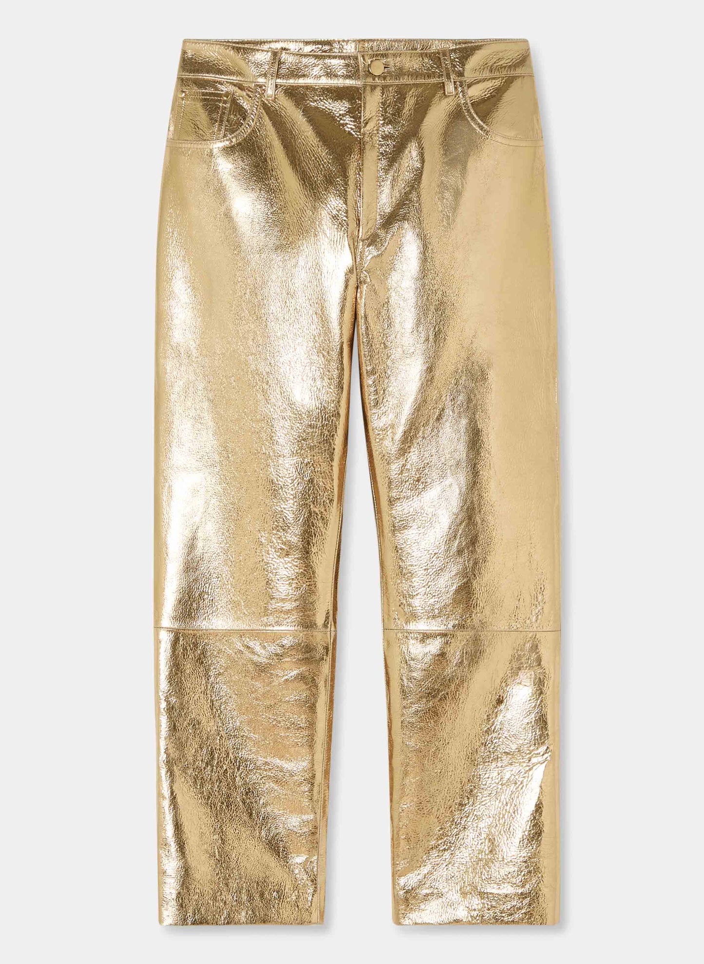 Stylish Pants in Gold with Sleek Design, Buttoned Waistband and Two Side Pockets.