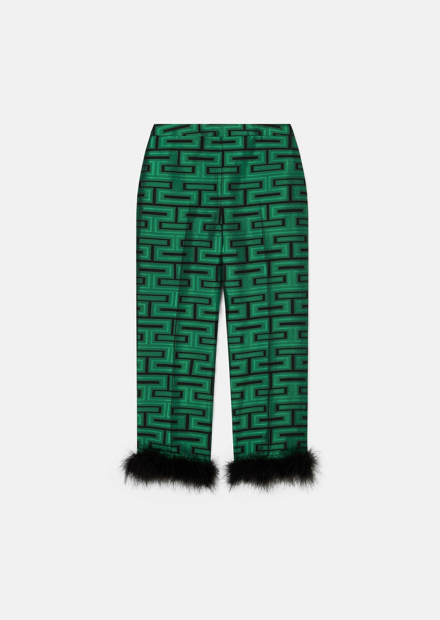 Green Pants with Graphic Print, Straight Leg and Side Pockets.