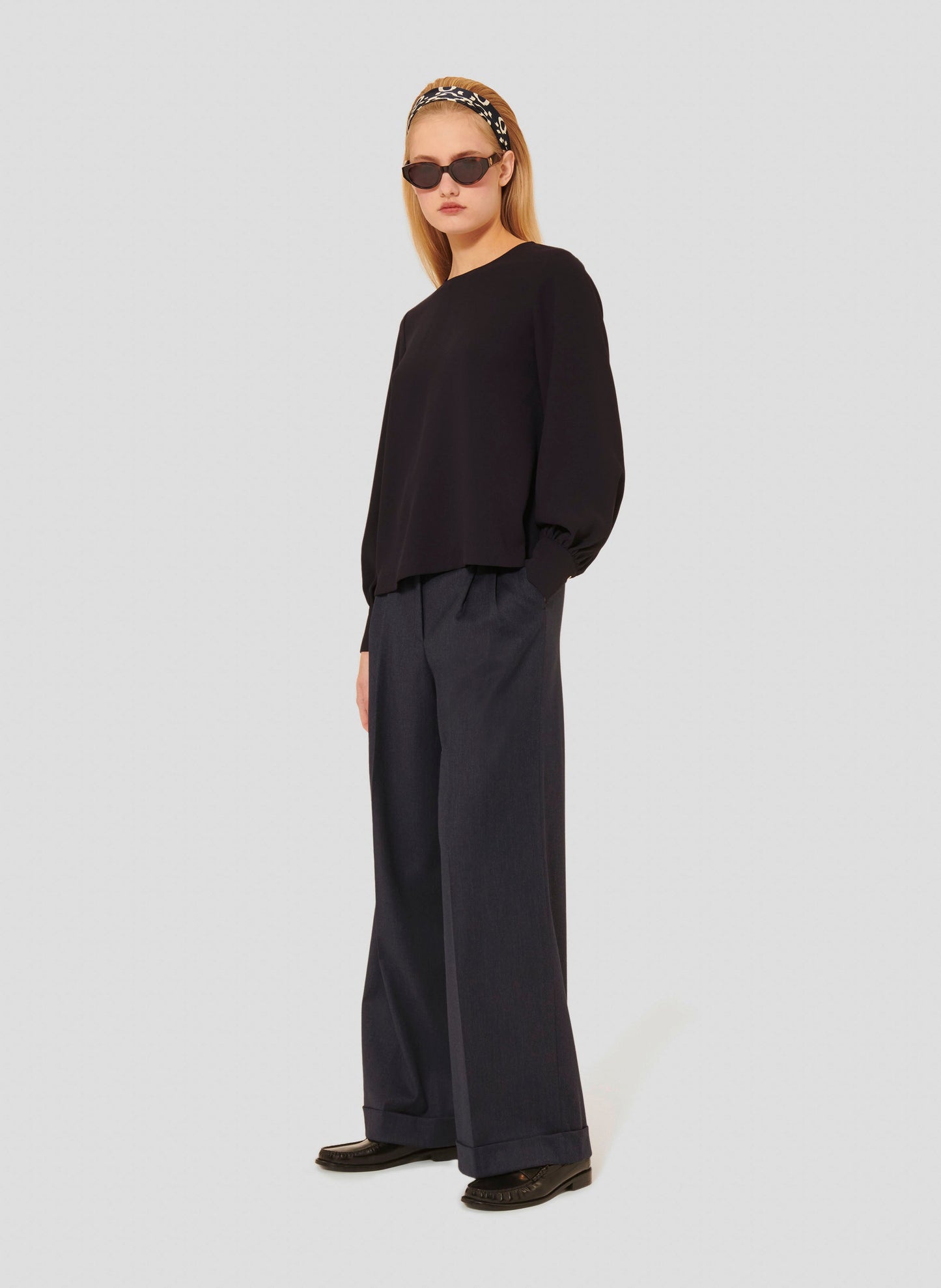 Stylish Long Sleeves Top in Dark Blue with Relaxed Fit.