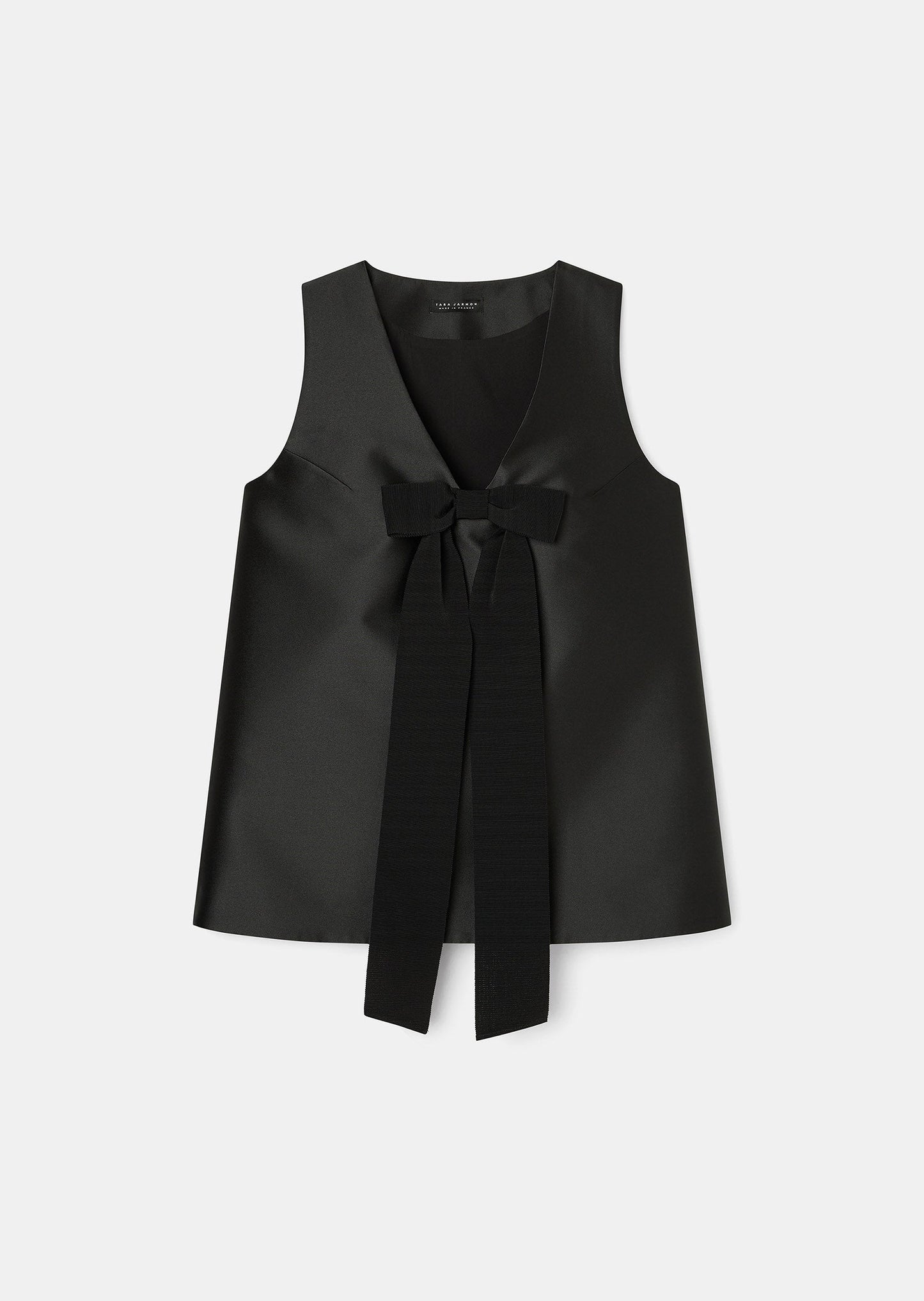 Stylish Black Satin Top with Bow Detail and Invisible Zip.