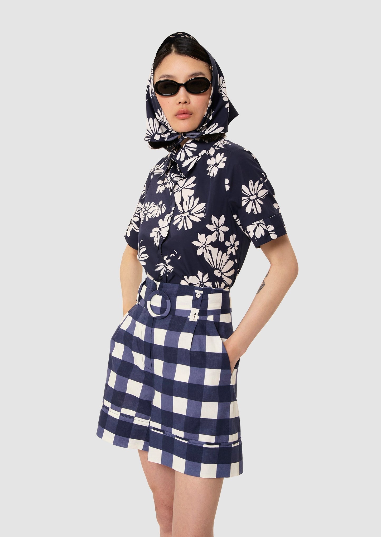 Charles midnight blue with a floral print