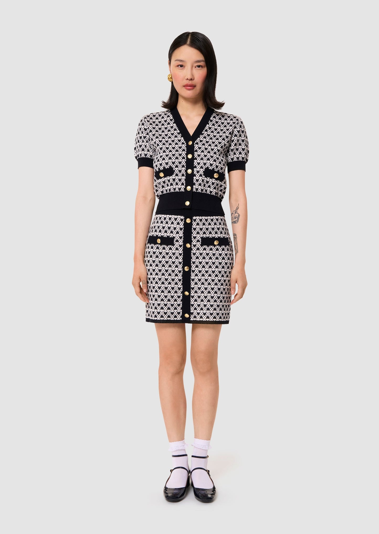 Gavril ecru cotton cardigan with jacquard heart pattern