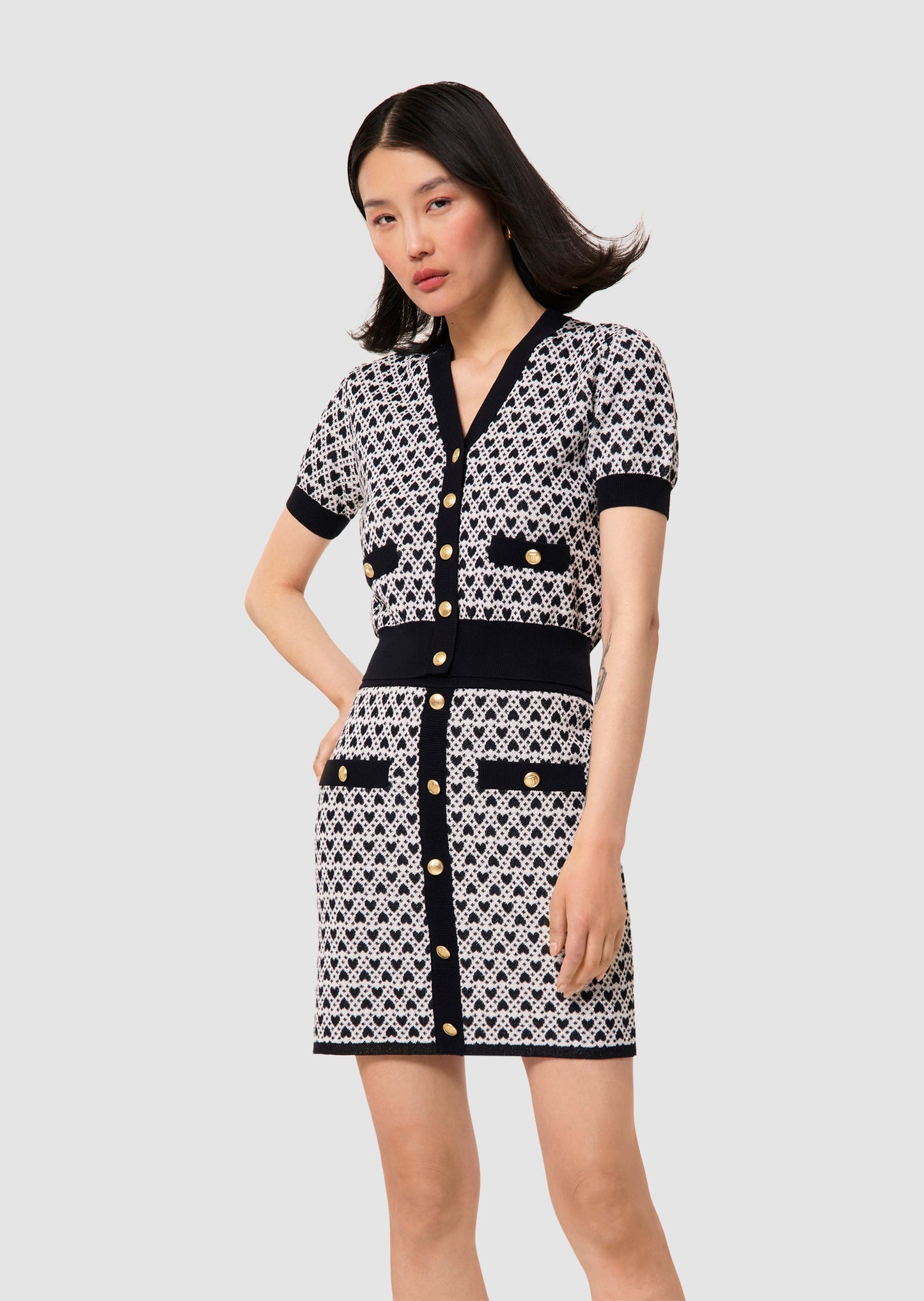 Gavril ecru cotton cardigan with jacquard heart pattern