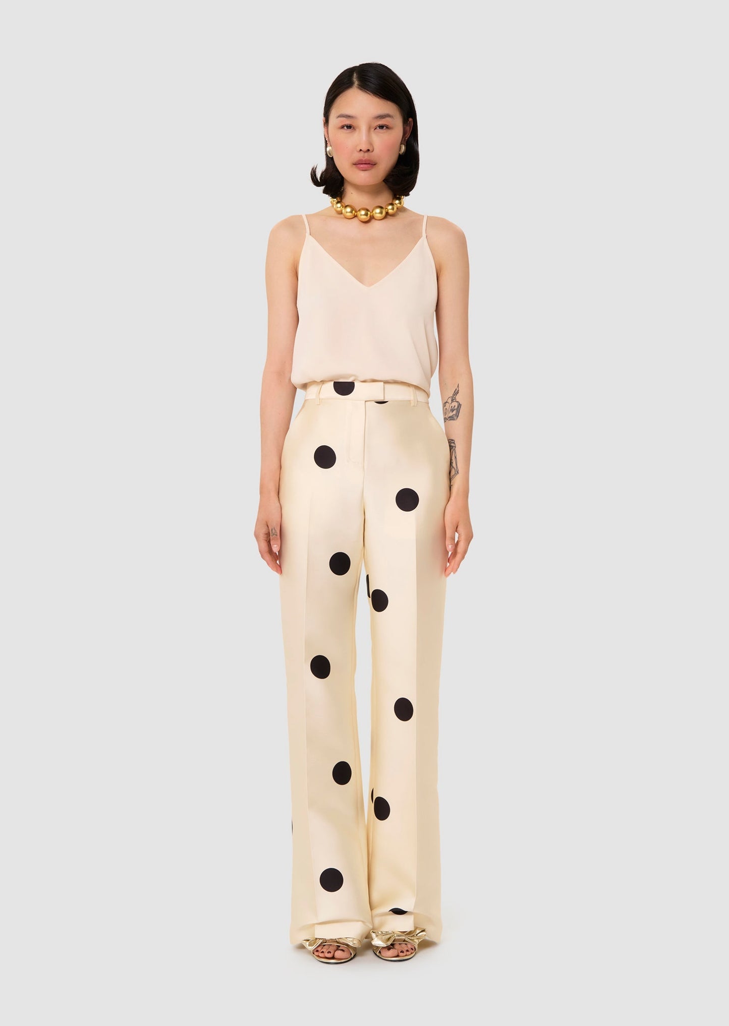 Pitt ecru with large black polka dots pants