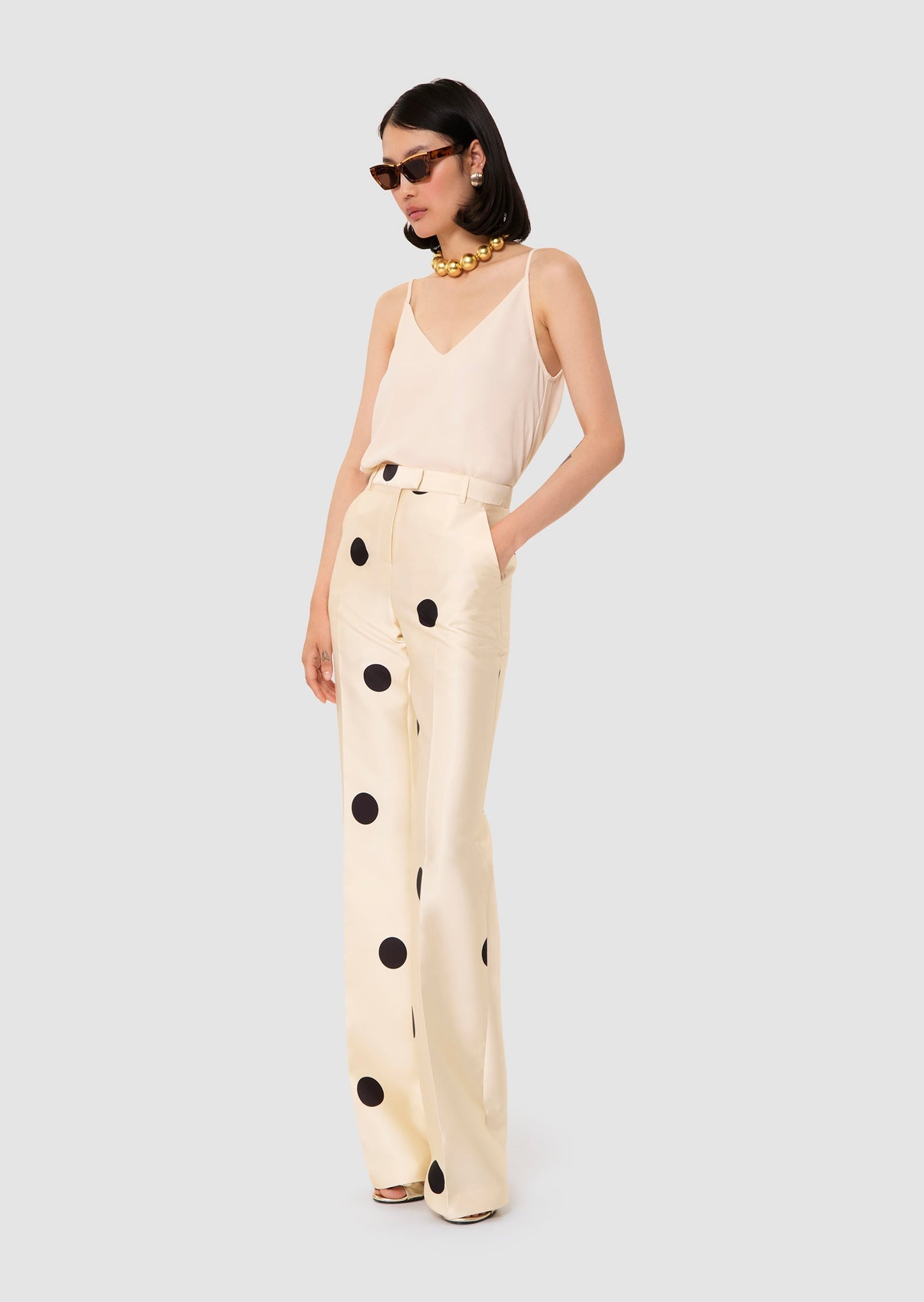 Pitt ecru with large black polka dots pants