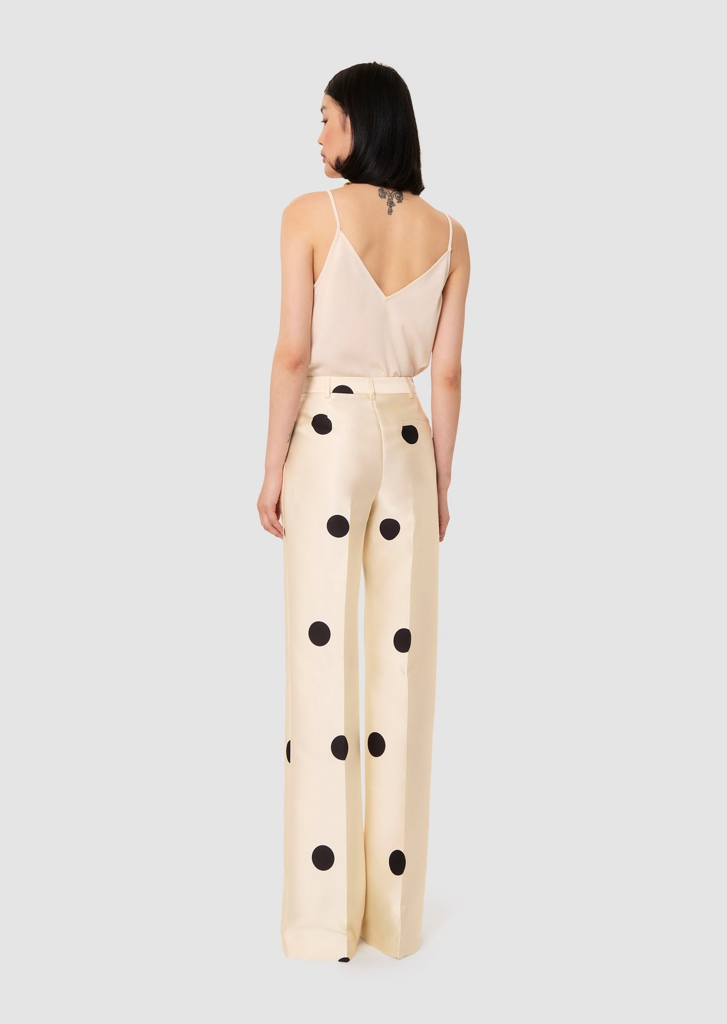 Pitt ecru with large black polka dots pants