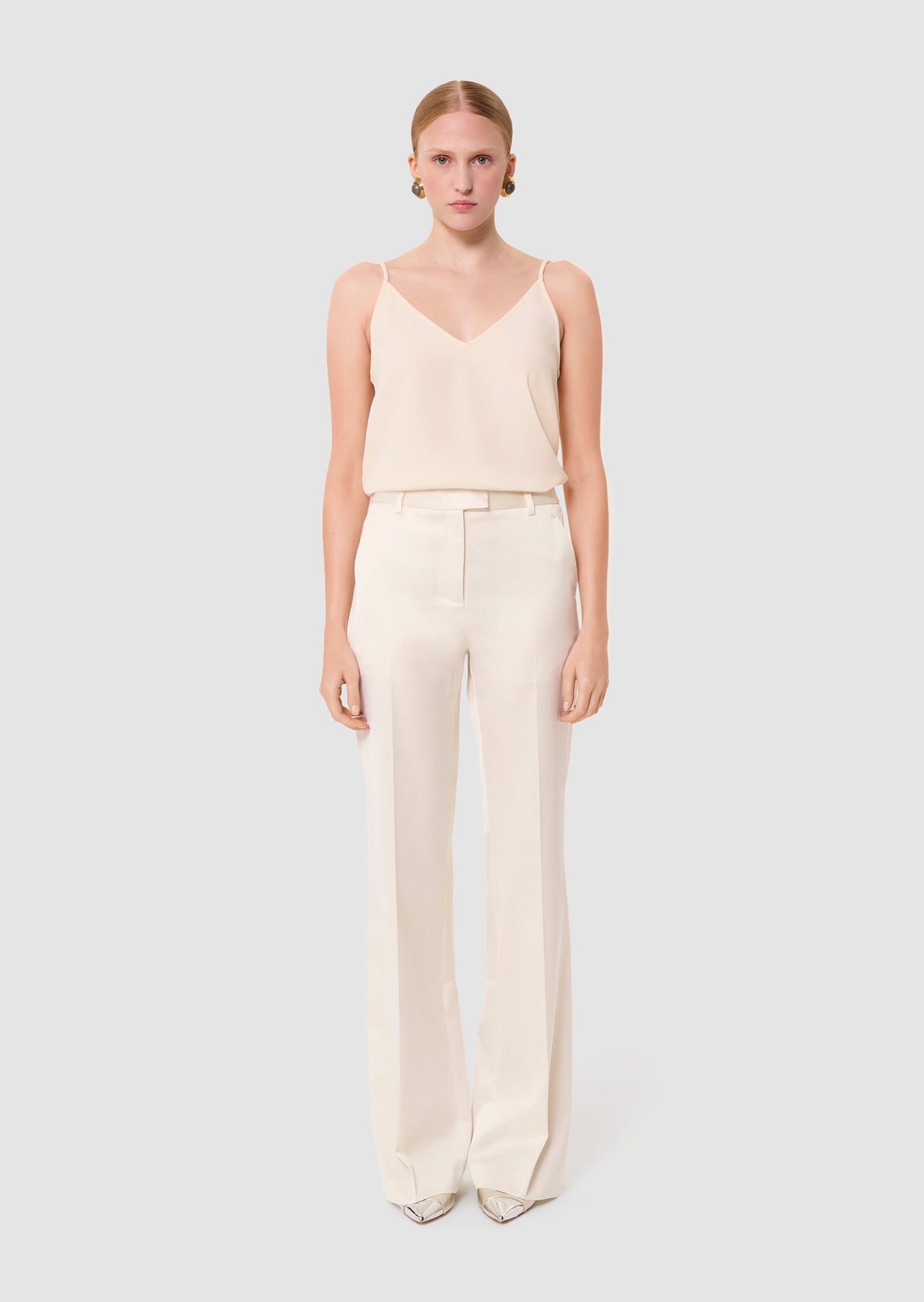 Pitt ecru satin-finish linen pants