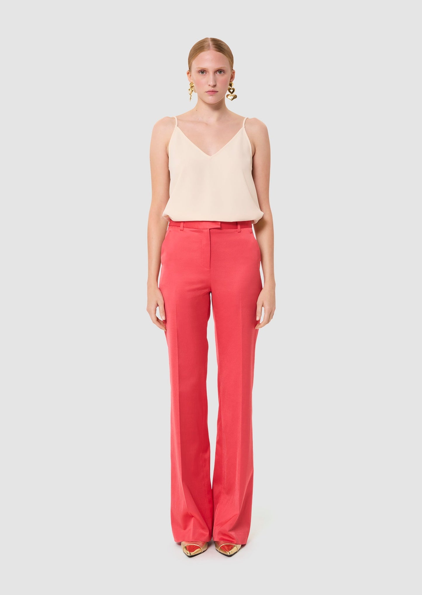 Pitt red satin-finish linen pants