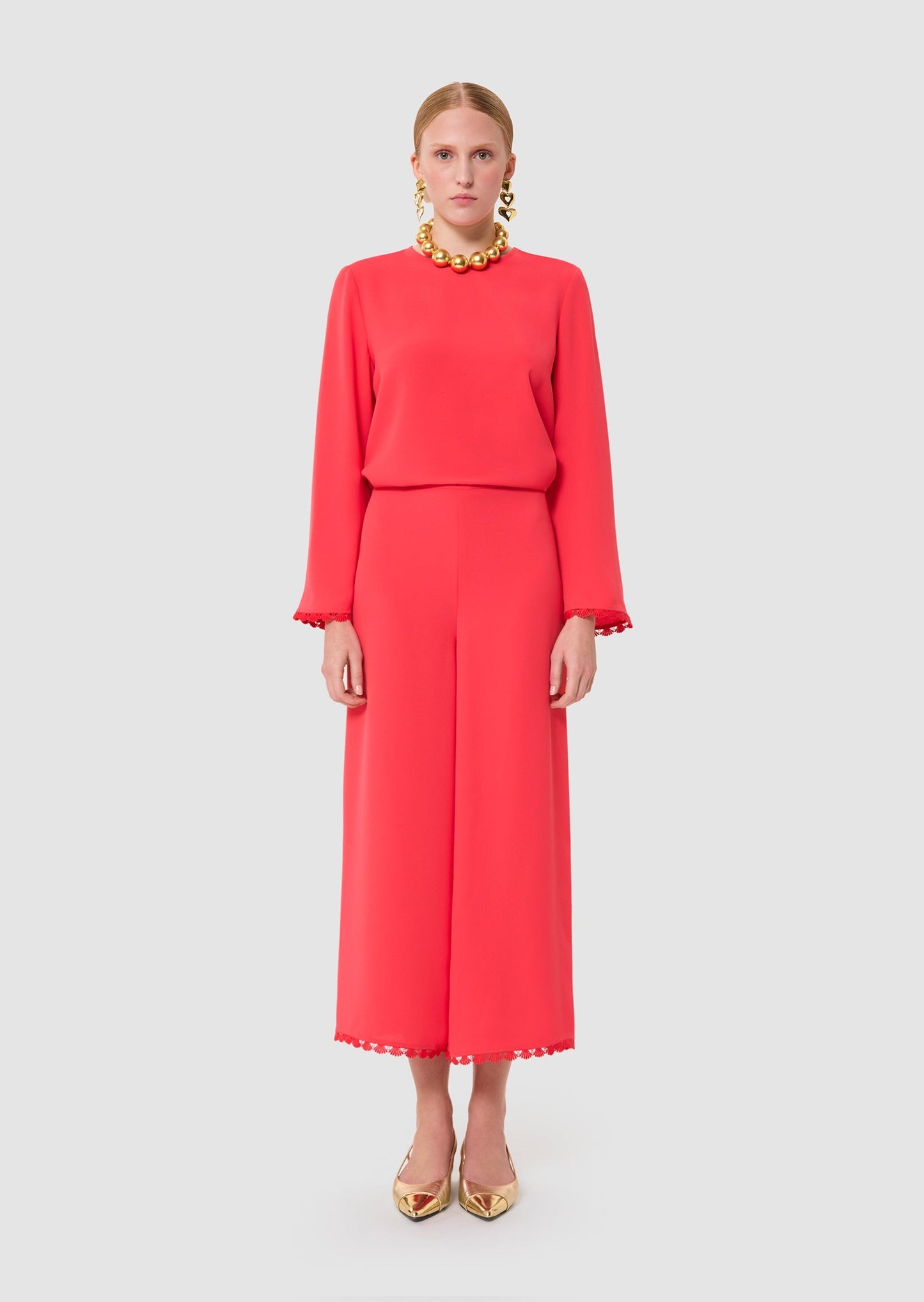 Positive red crepe pants