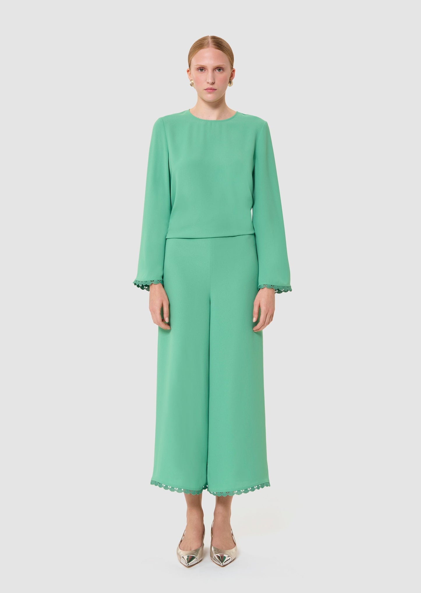 Positive green crepe pants