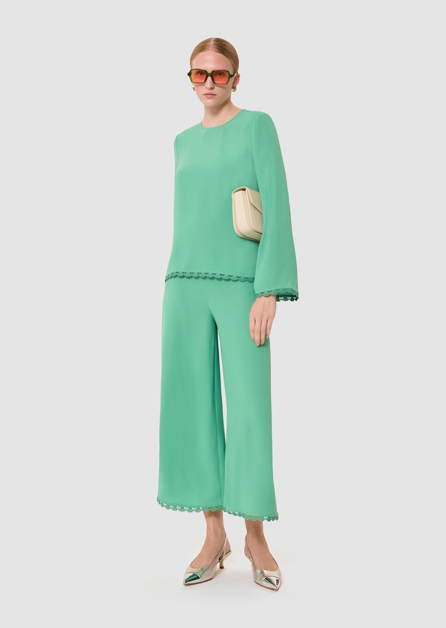 Positive green crepe pants