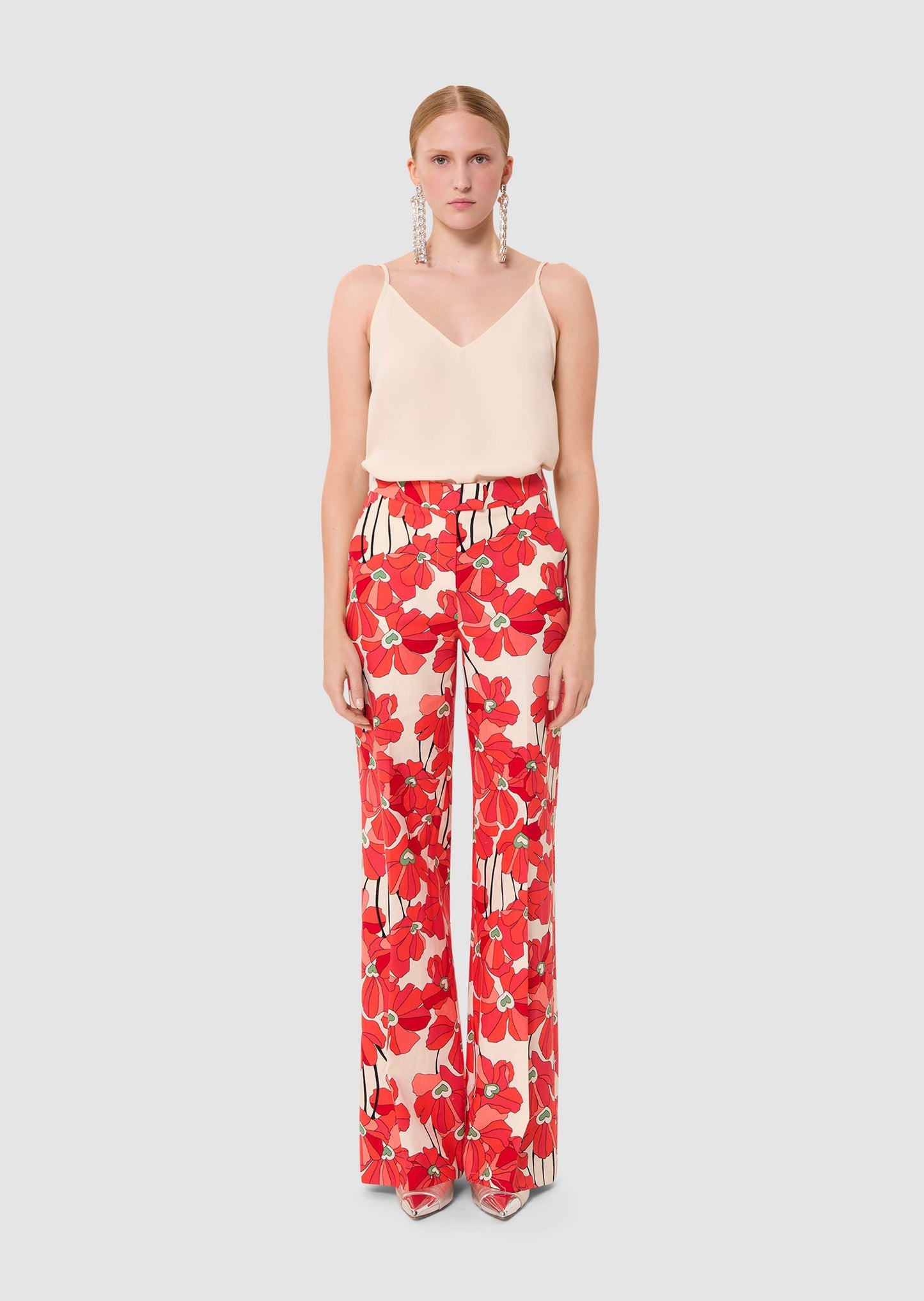 Primavera red red cotton floral print pants