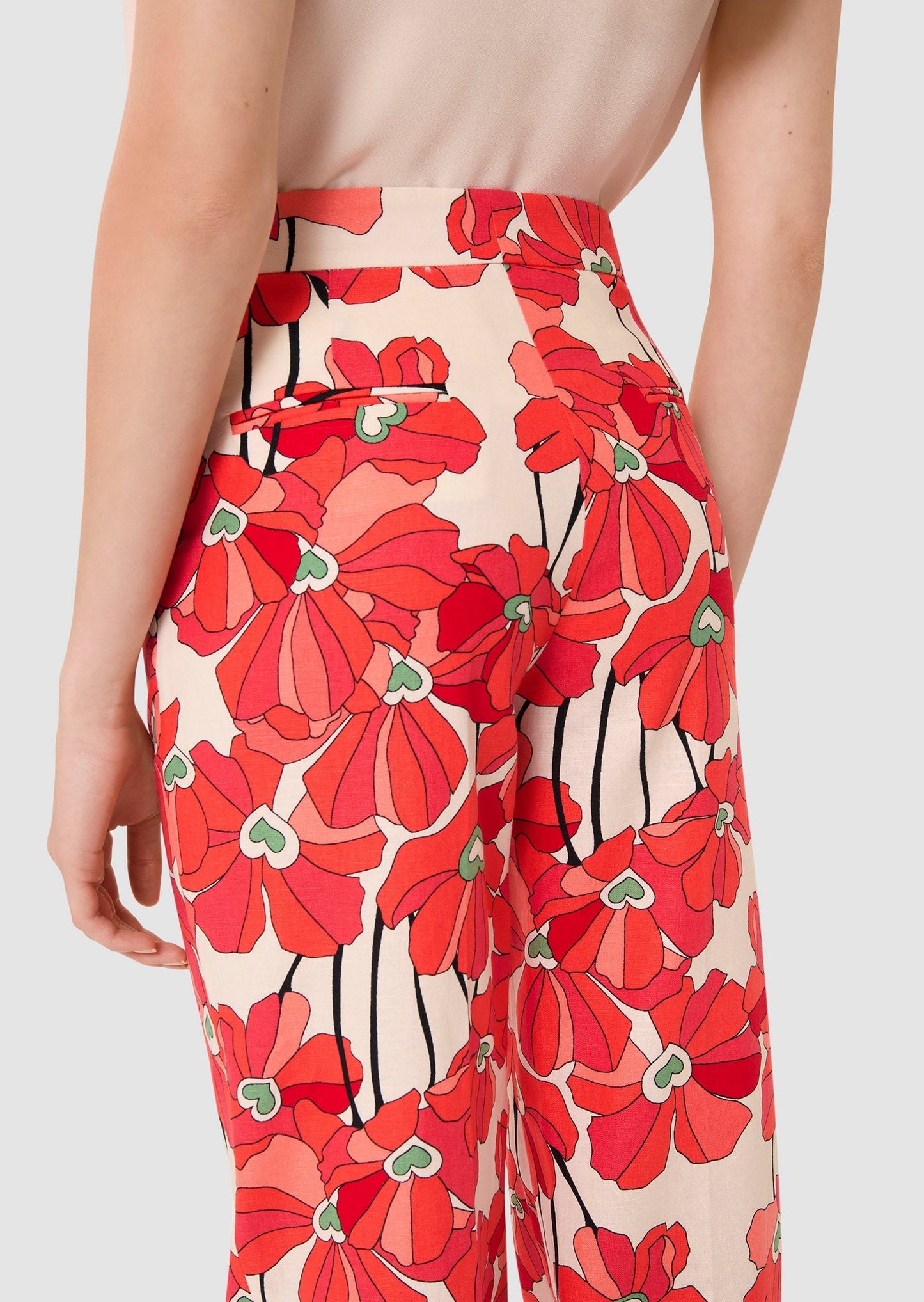 Primavera red red cotton floral print pants