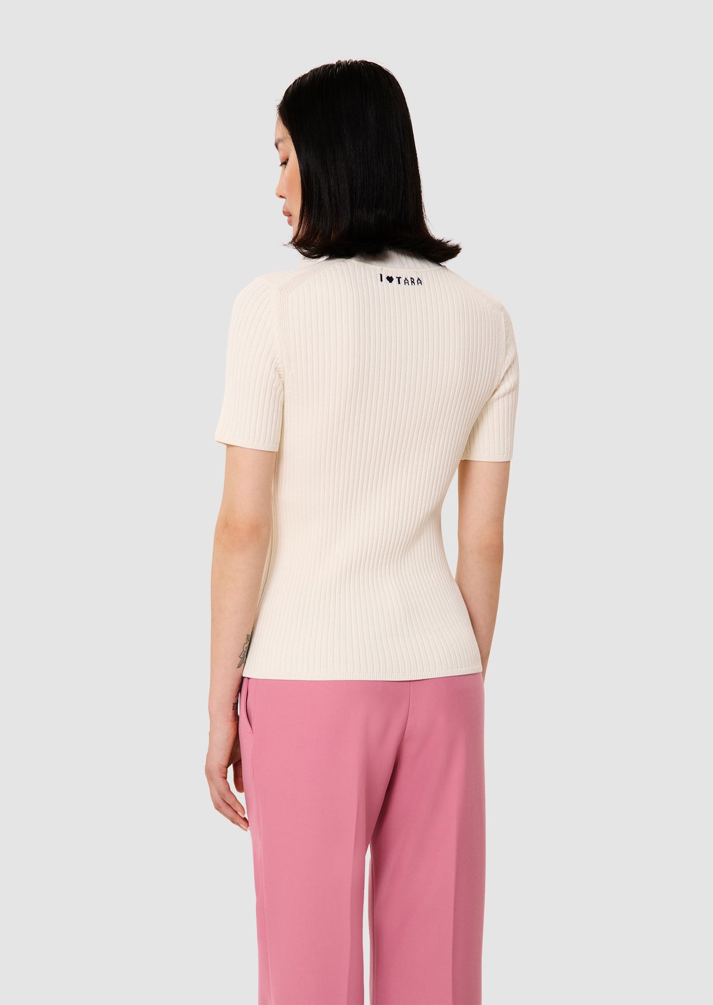 Perla ecru ribbed knit sweater