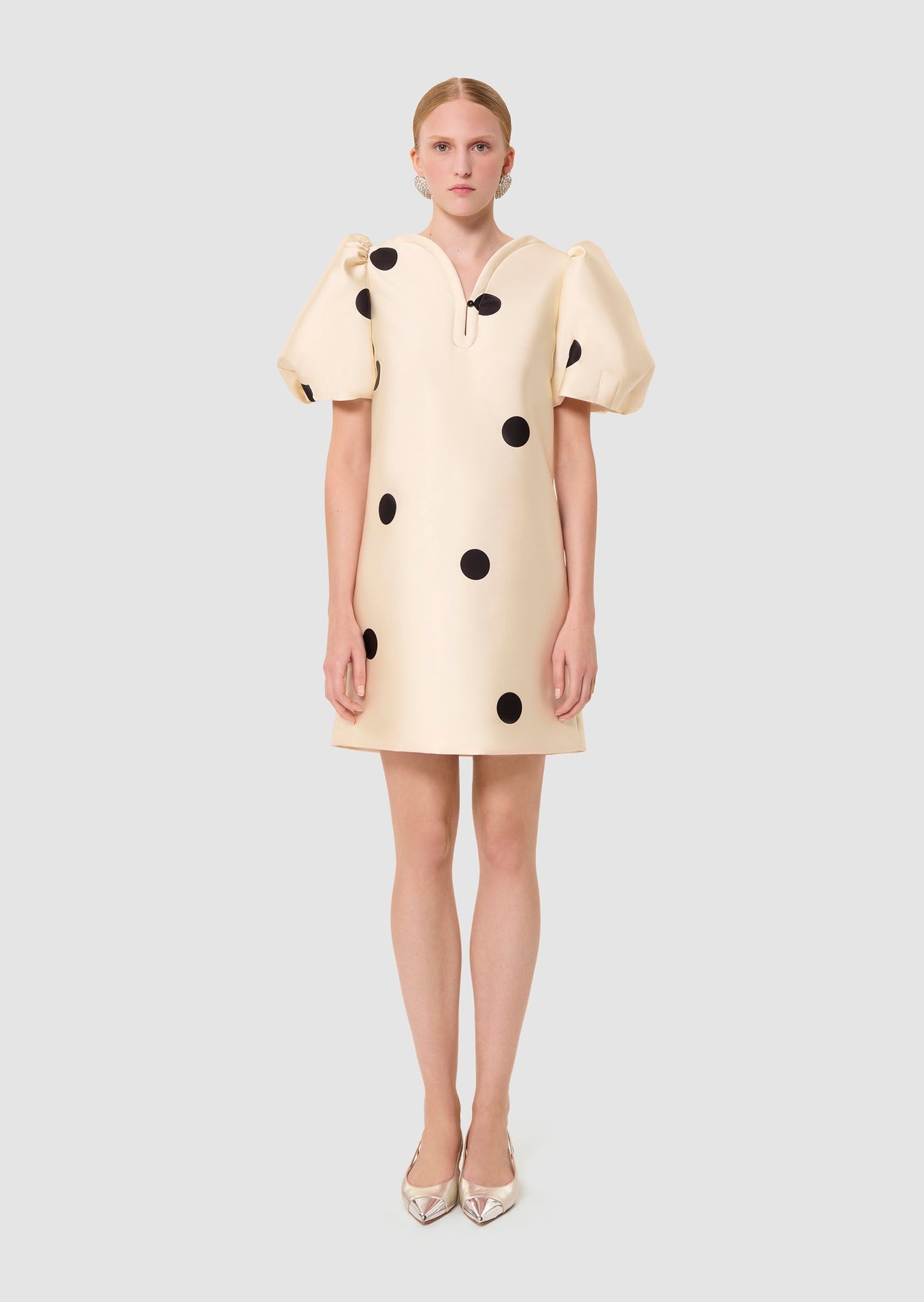 Romina ecru black polka dots print dress