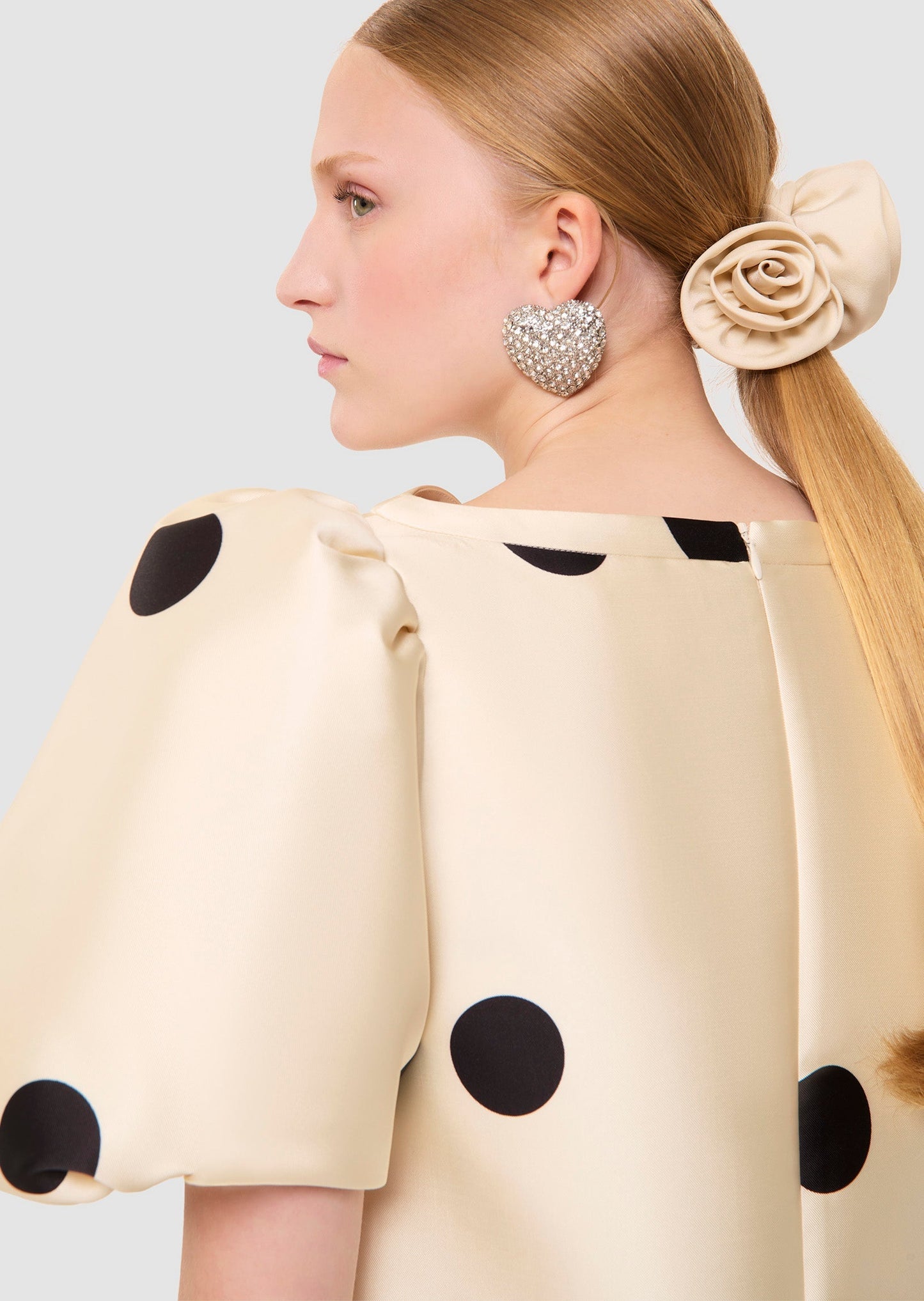 Romina ecru black polka dots print dress