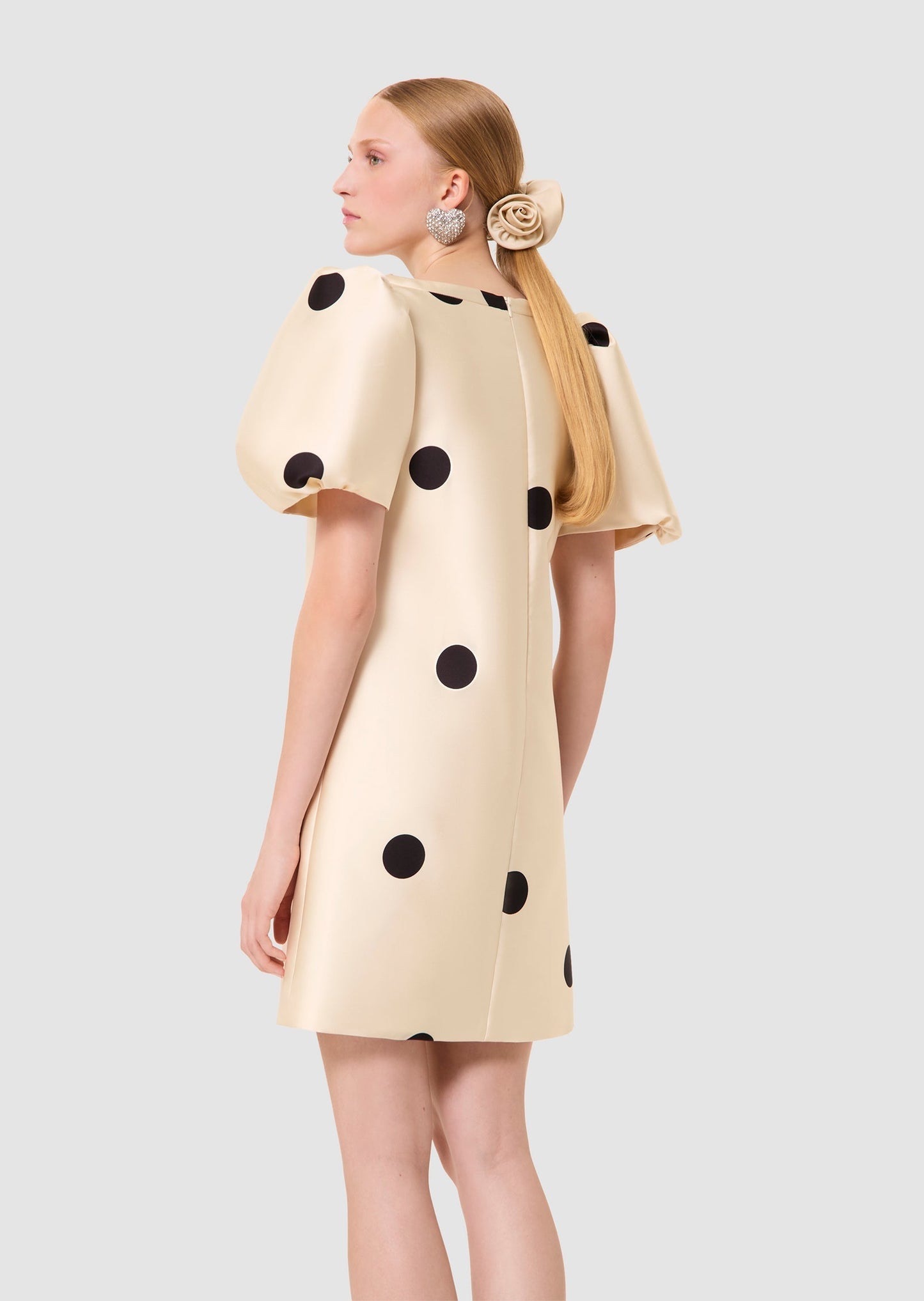 Romina ecru black polka dots print dress
