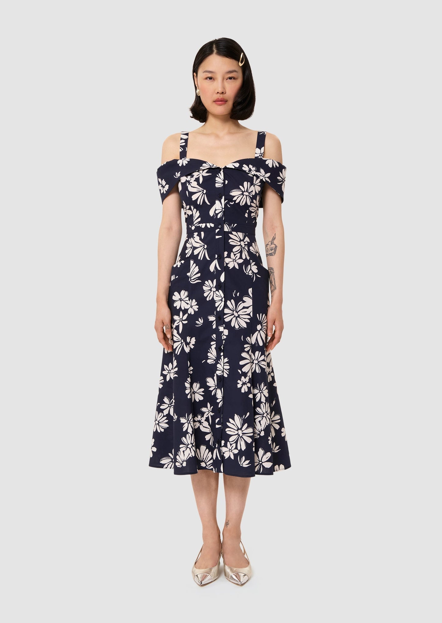 Raquelita midnight blue floral print dress