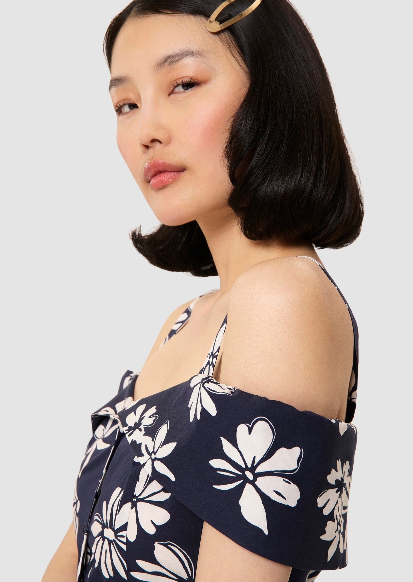 Raquelita midnight blue floral print dress