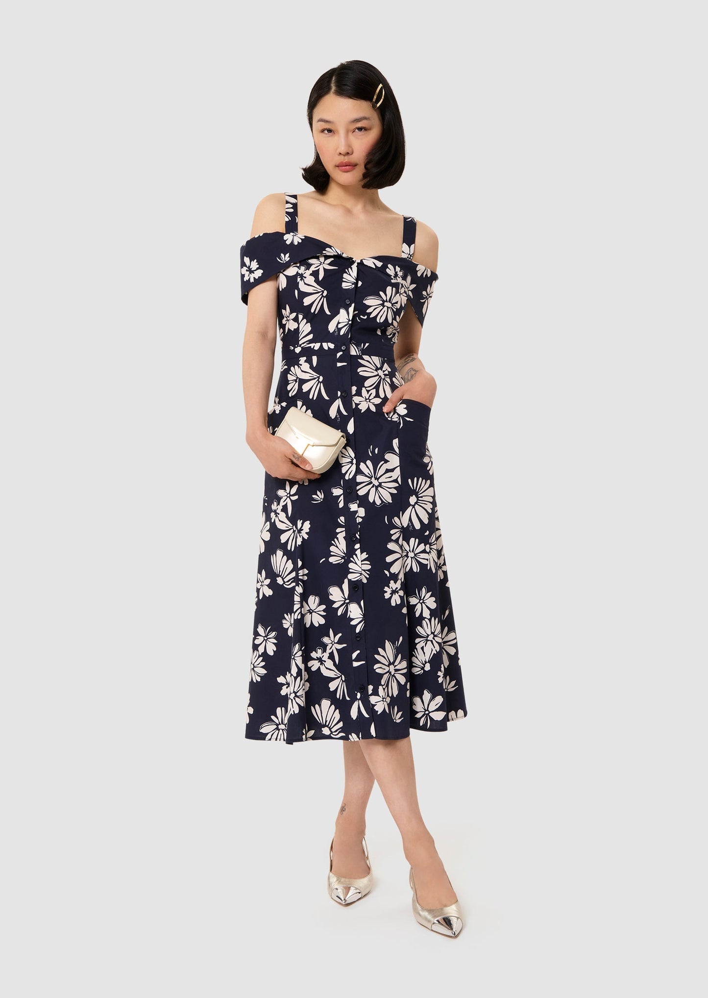 Raquelita midnight blue floral print dress