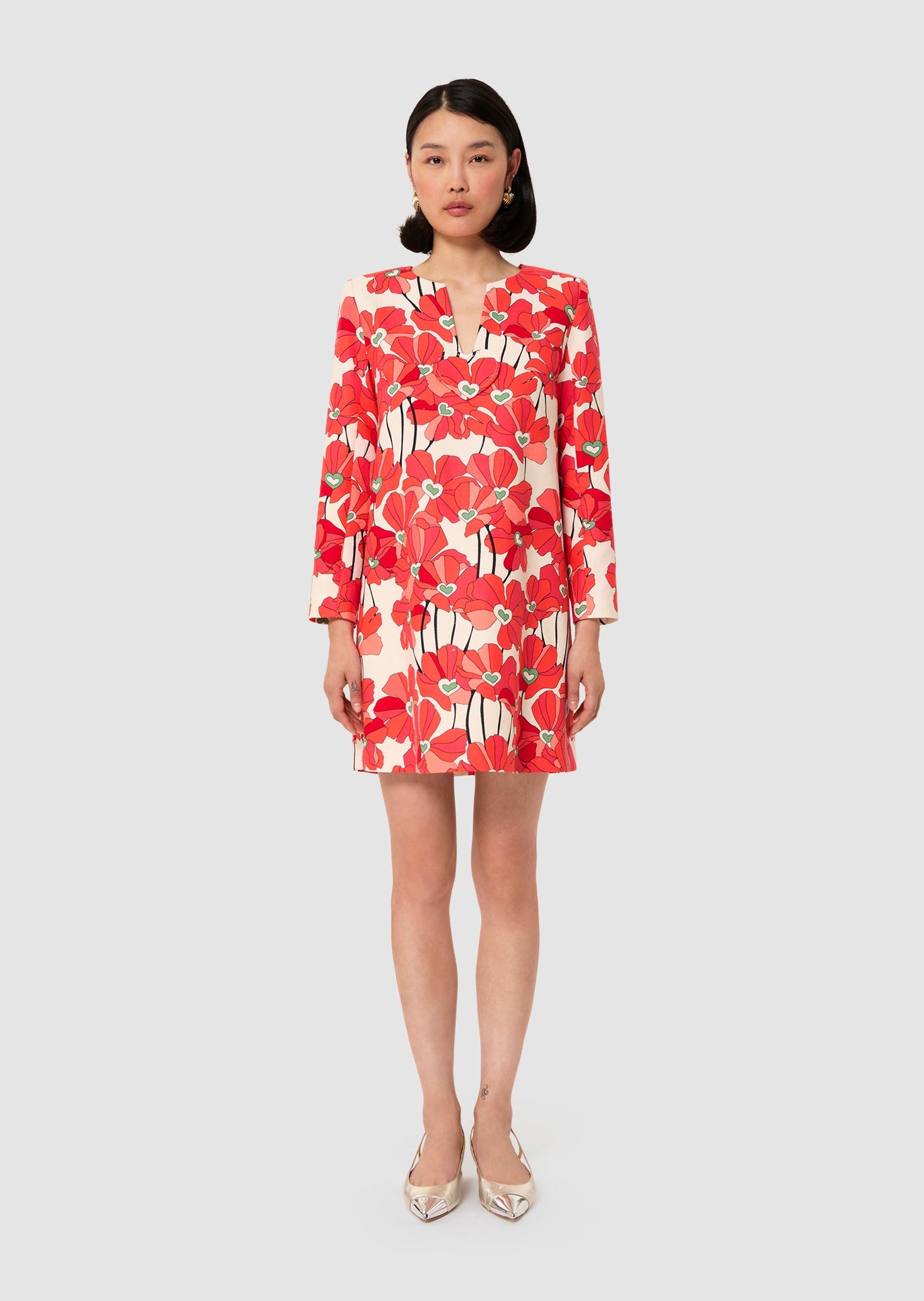 Rheala red floral print cotton dress