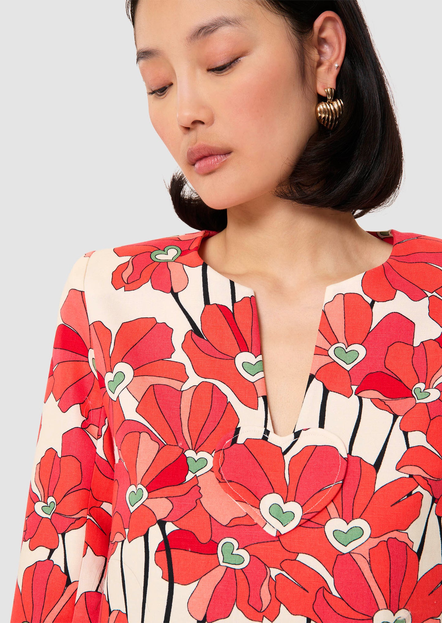 Rheala red floral print cotton dress