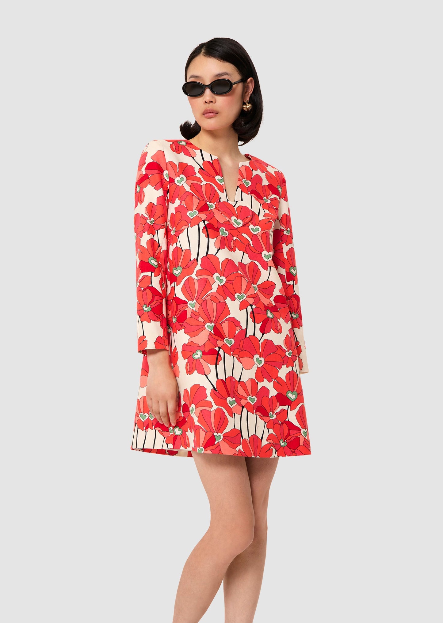 Rheala red floral print cotton dress