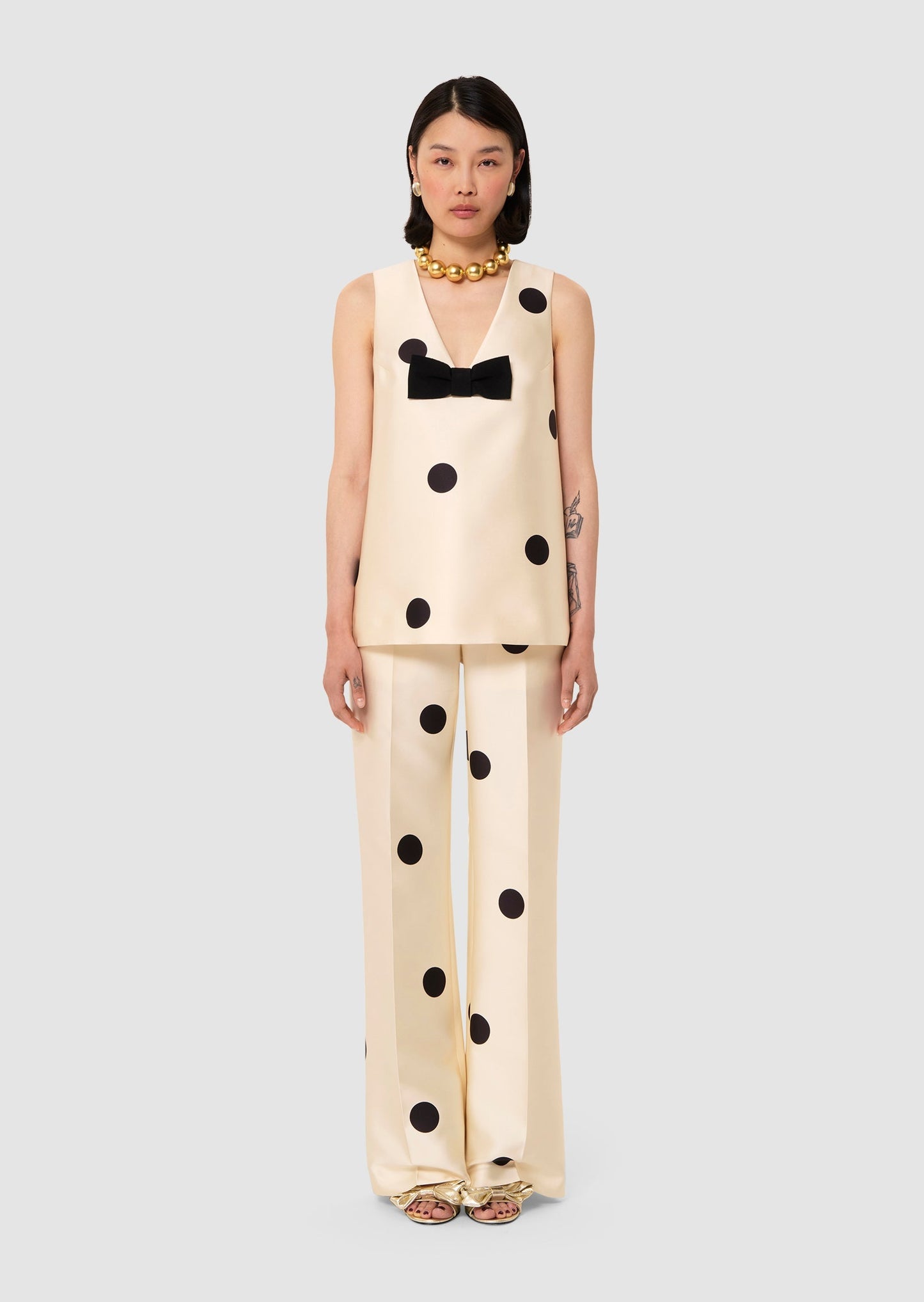 Topaze ecru large black polka dots top